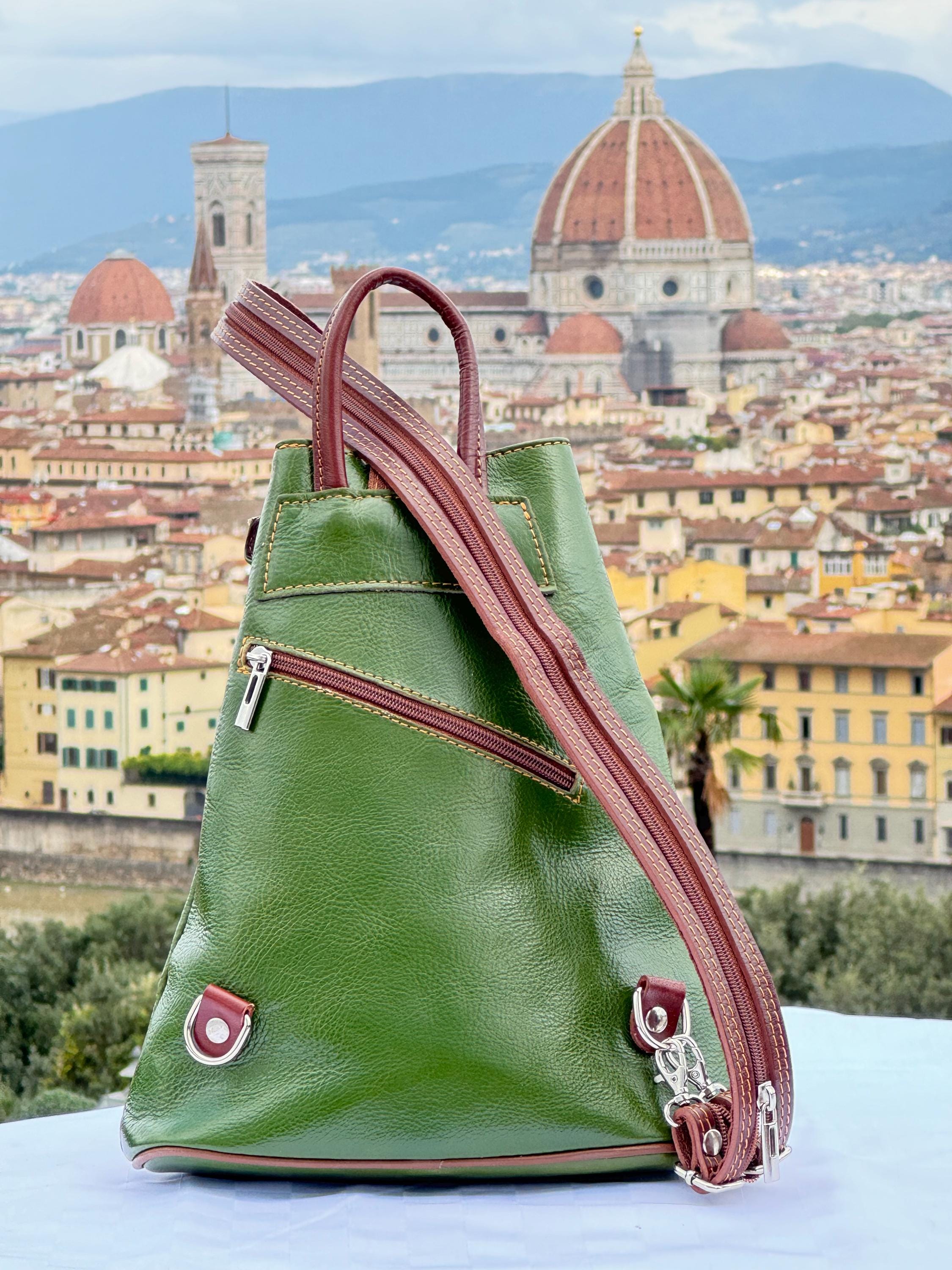 Italian Handmade Leather Bag for Women | Versatile Green Leather Backpack from Florence | Made in Italy