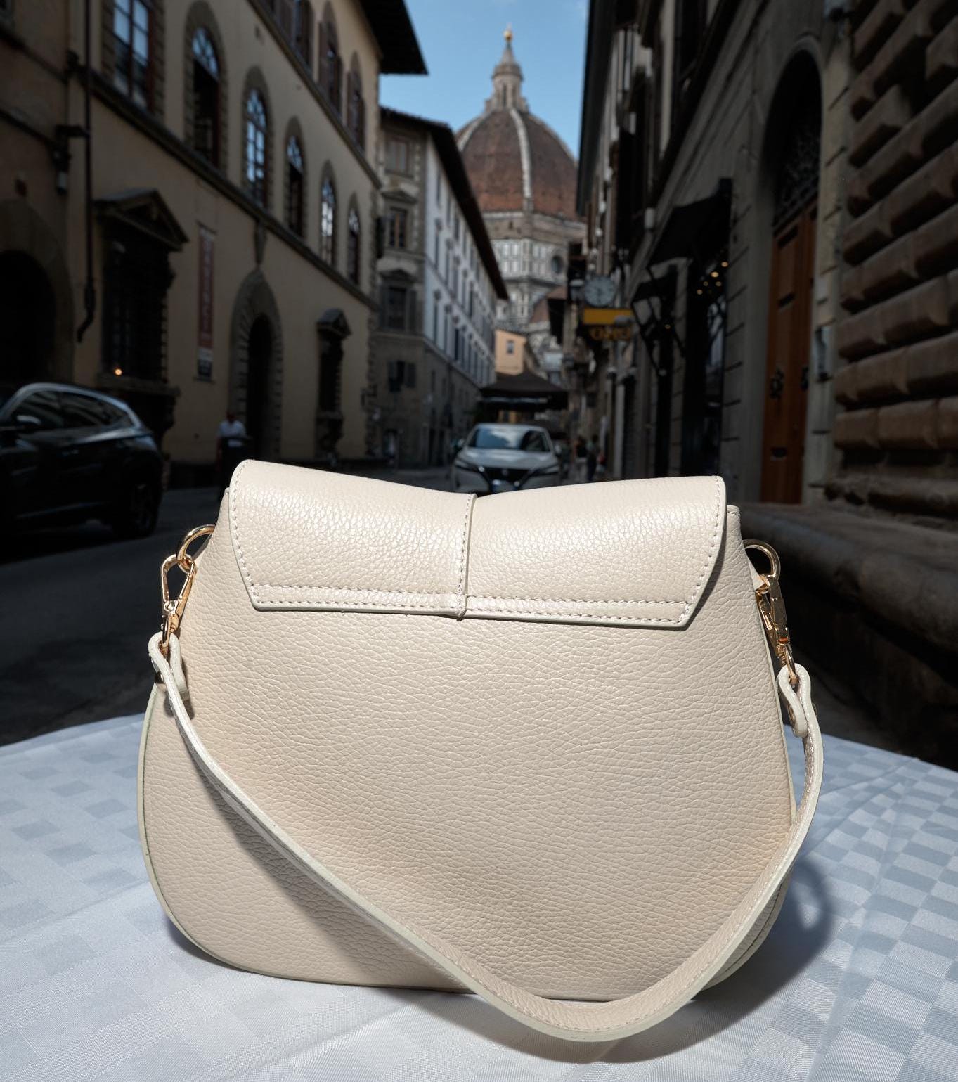 Italian Handmade Ivory Leather Crossbody Bag for Women ,Elegant and Versatile Designer Bag from Florence ,Premium Everyday Purse