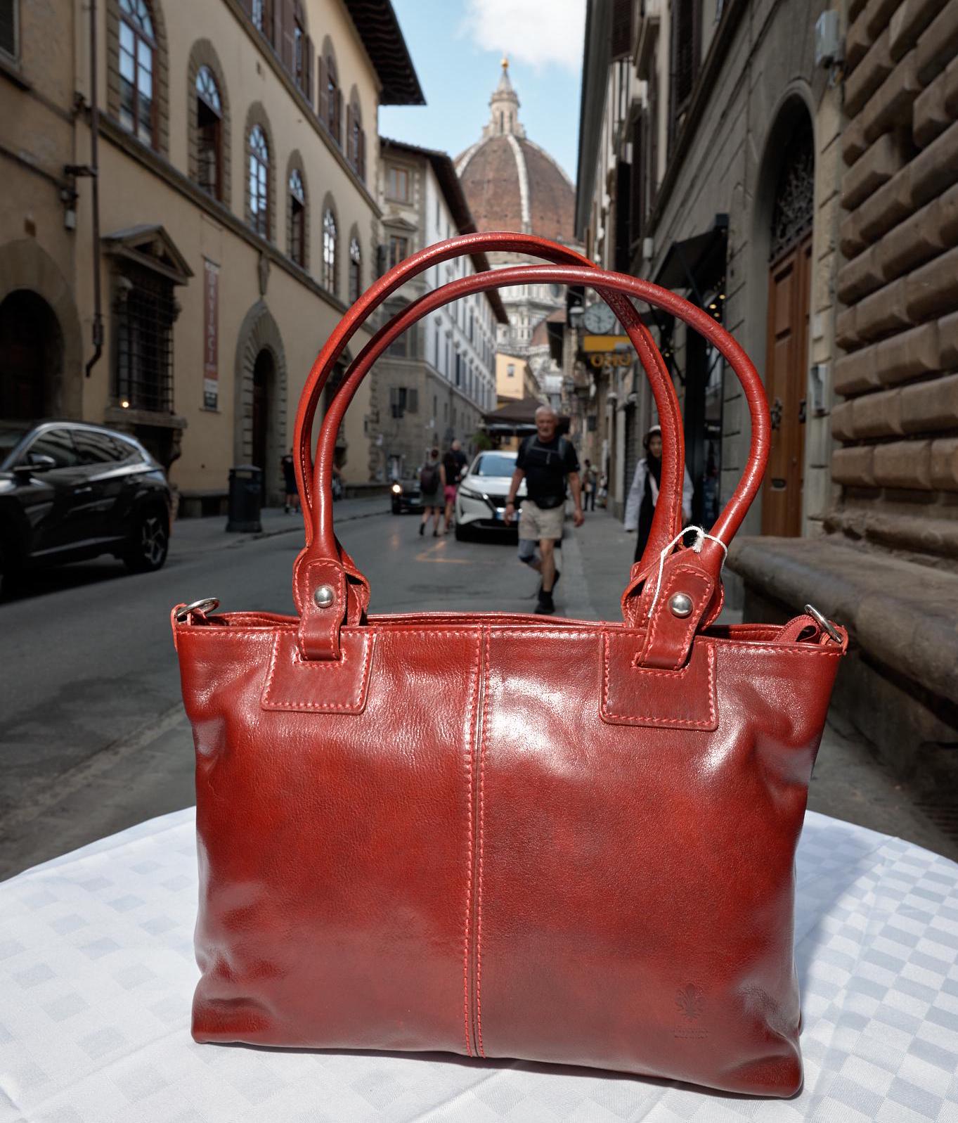 Italian Handmade Red Leather Tote Bag for Women ,Elegant and Spacious Designer Bag from Florence , Premium Everyday Handbag by ChicMilano