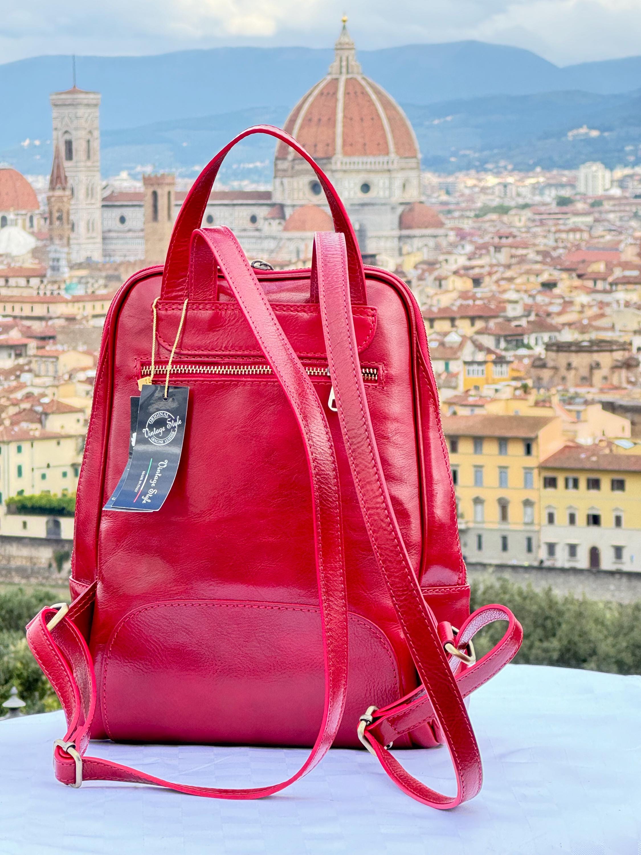 Italian Handmade Leather Backpack for Women | Elegant Red Leather Bag from Florence | Made in Italy | Stylish CHICMILANO Design