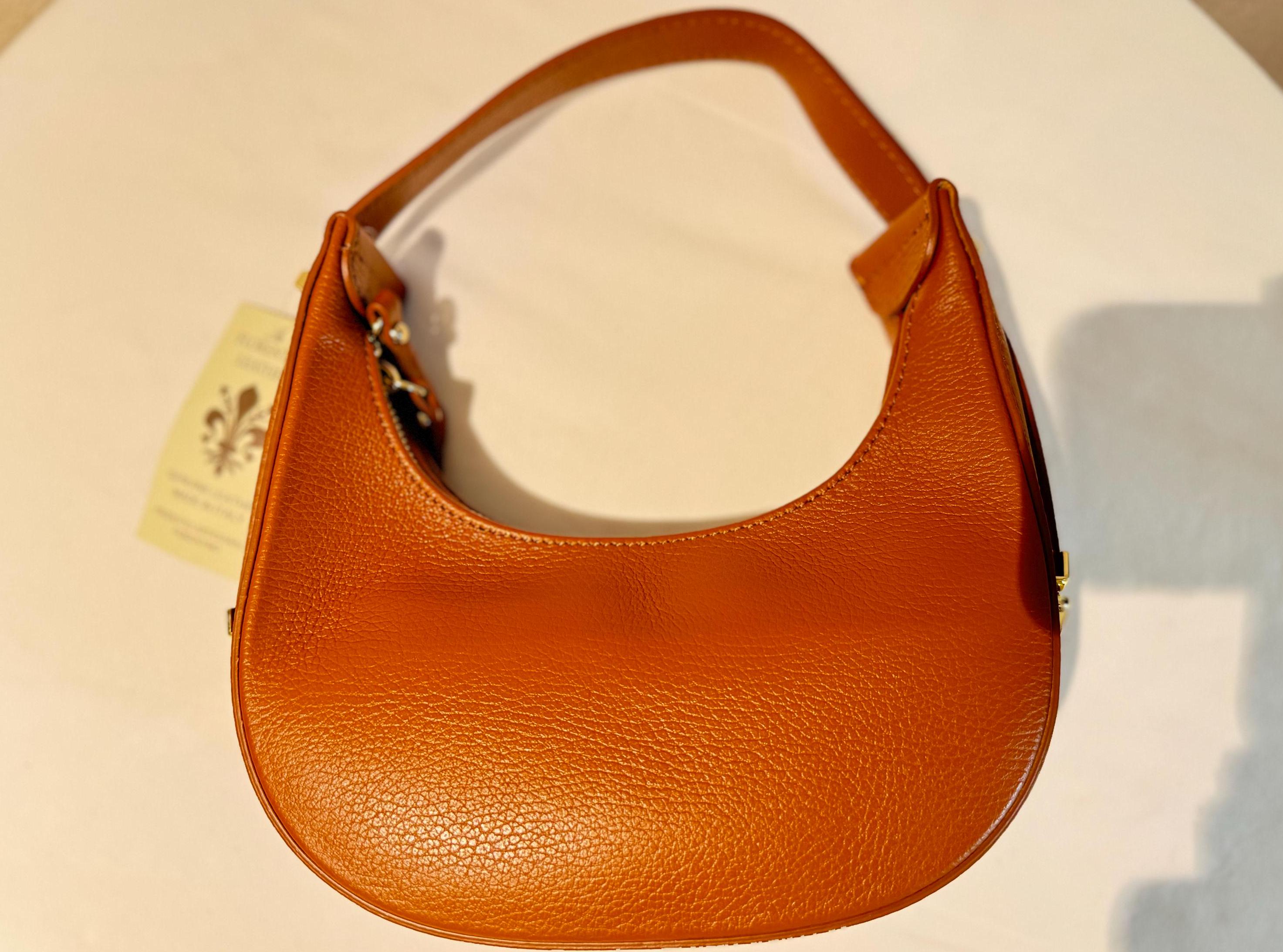 Italian Handmade Leather Bag for Women | Elegant Caramel Crescent Shoulder Bag from Florence | Made in Italy