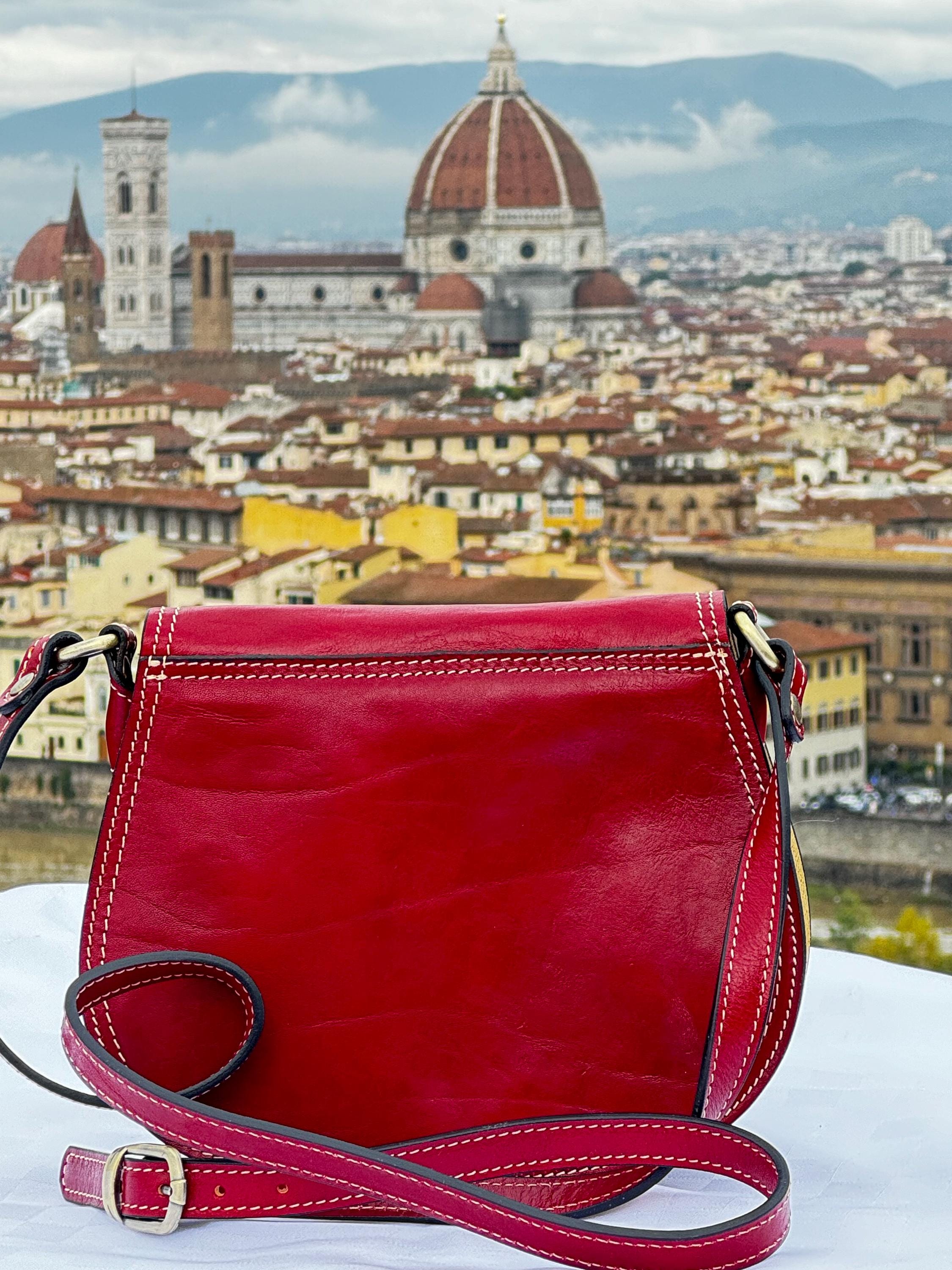 Handcrafted Italian Red Leather Saddle Bag | Elegant Florentine Crossbody