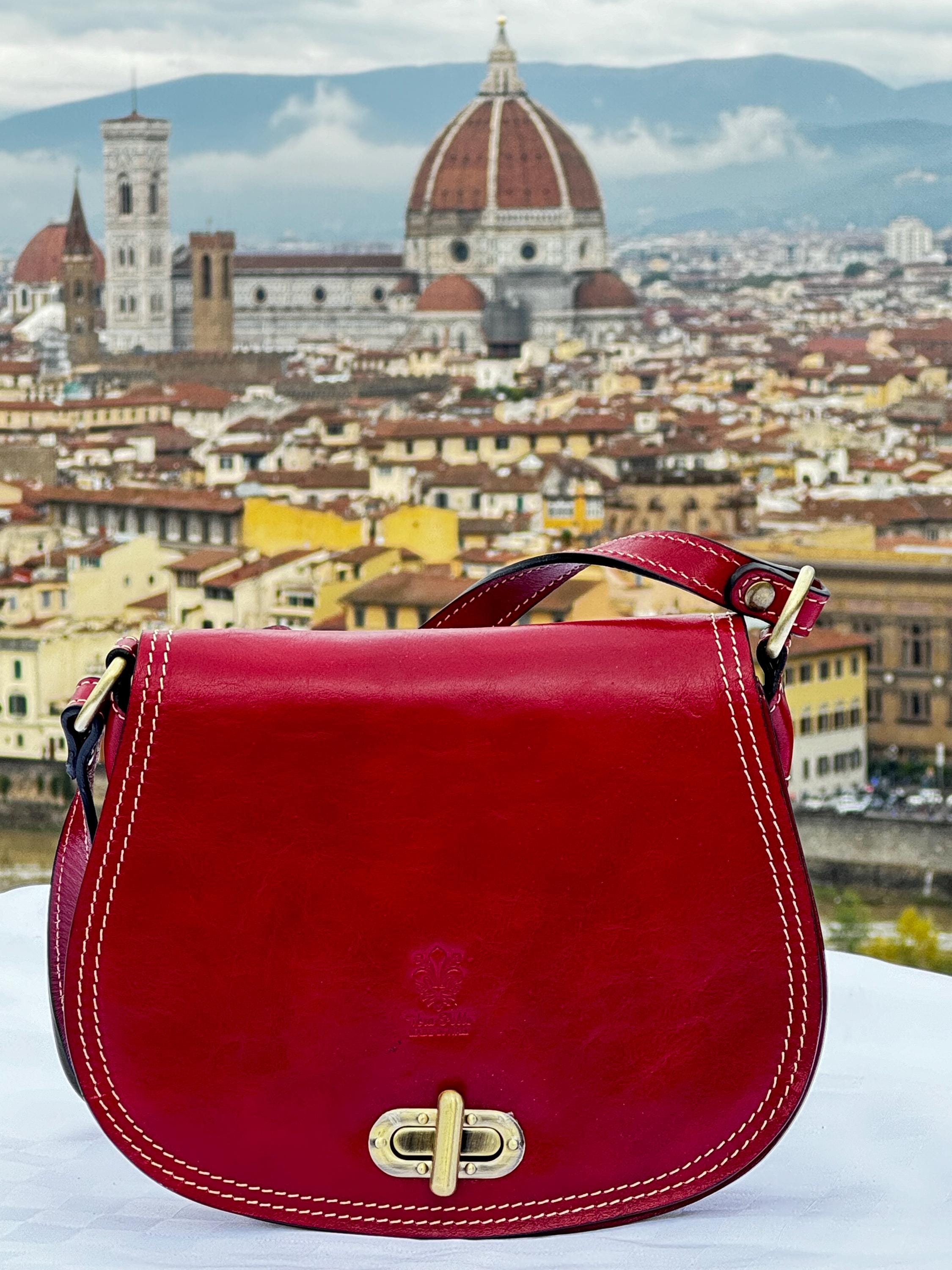 Handcrafted Italian Red Leather Saddle Bag | Elegant Florentine Crossbody