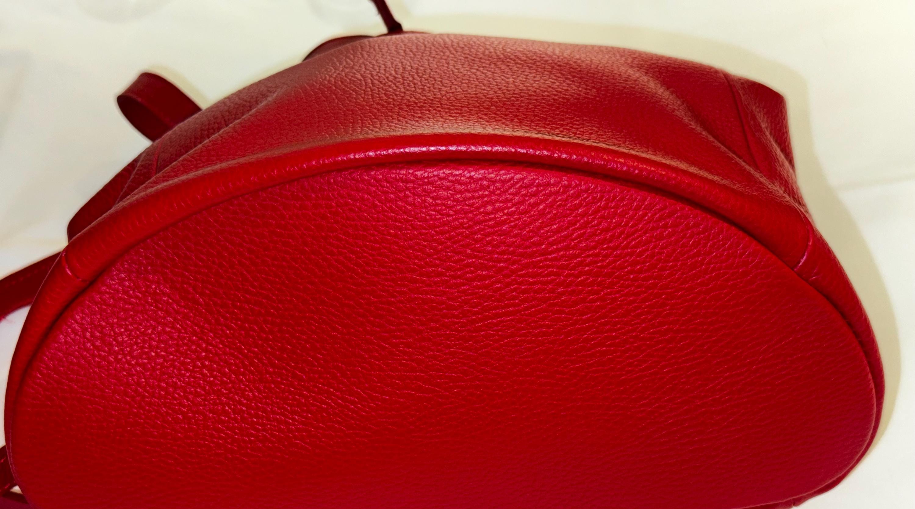 Handmade Italian Red Leather Backpack | Genuine Florentine Leather | Stylish Drawstring Bag for Women