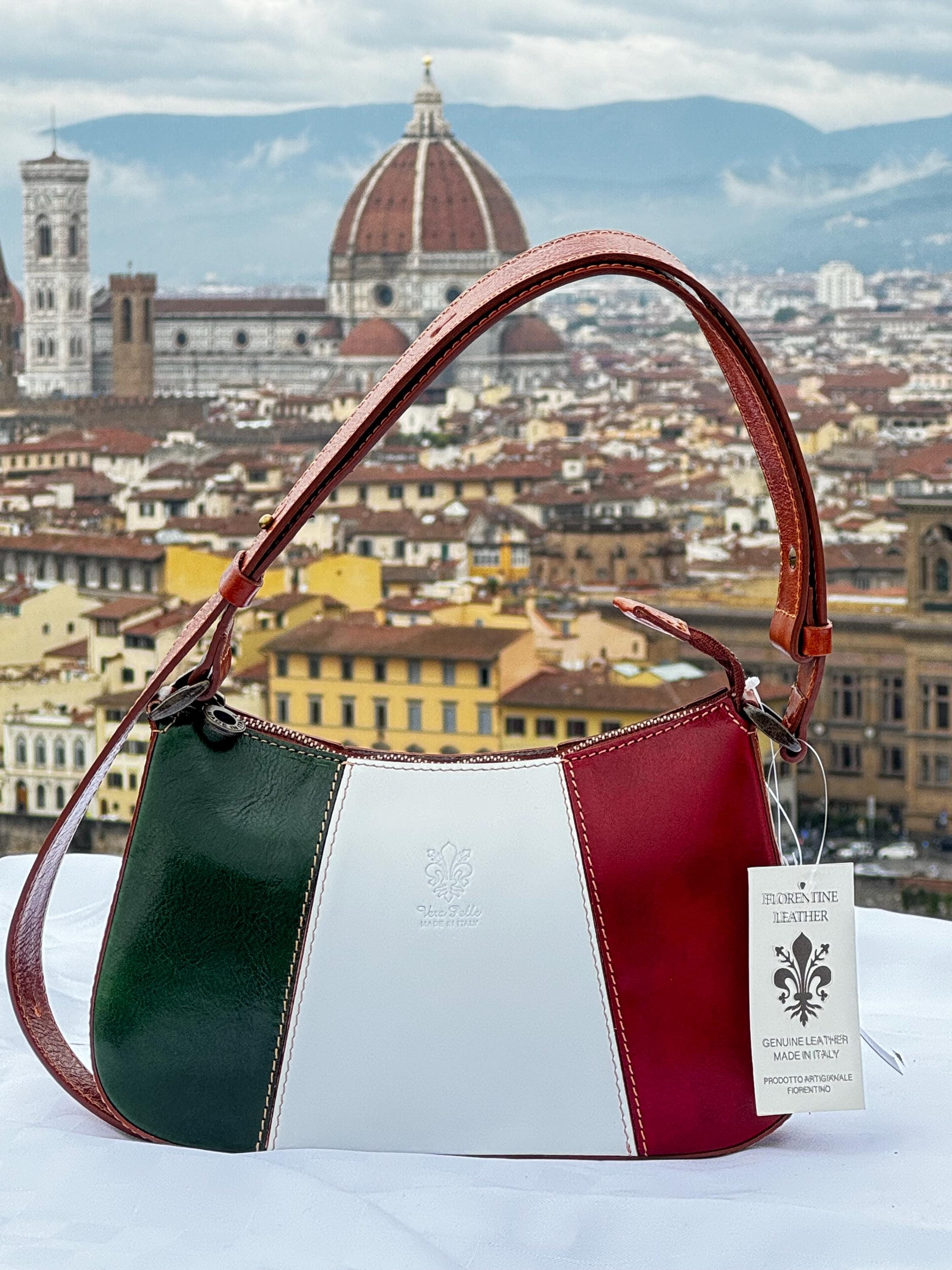 Italian Flag Leather Shoulder Bag - Genuine Handmade Italian Leather from Florence