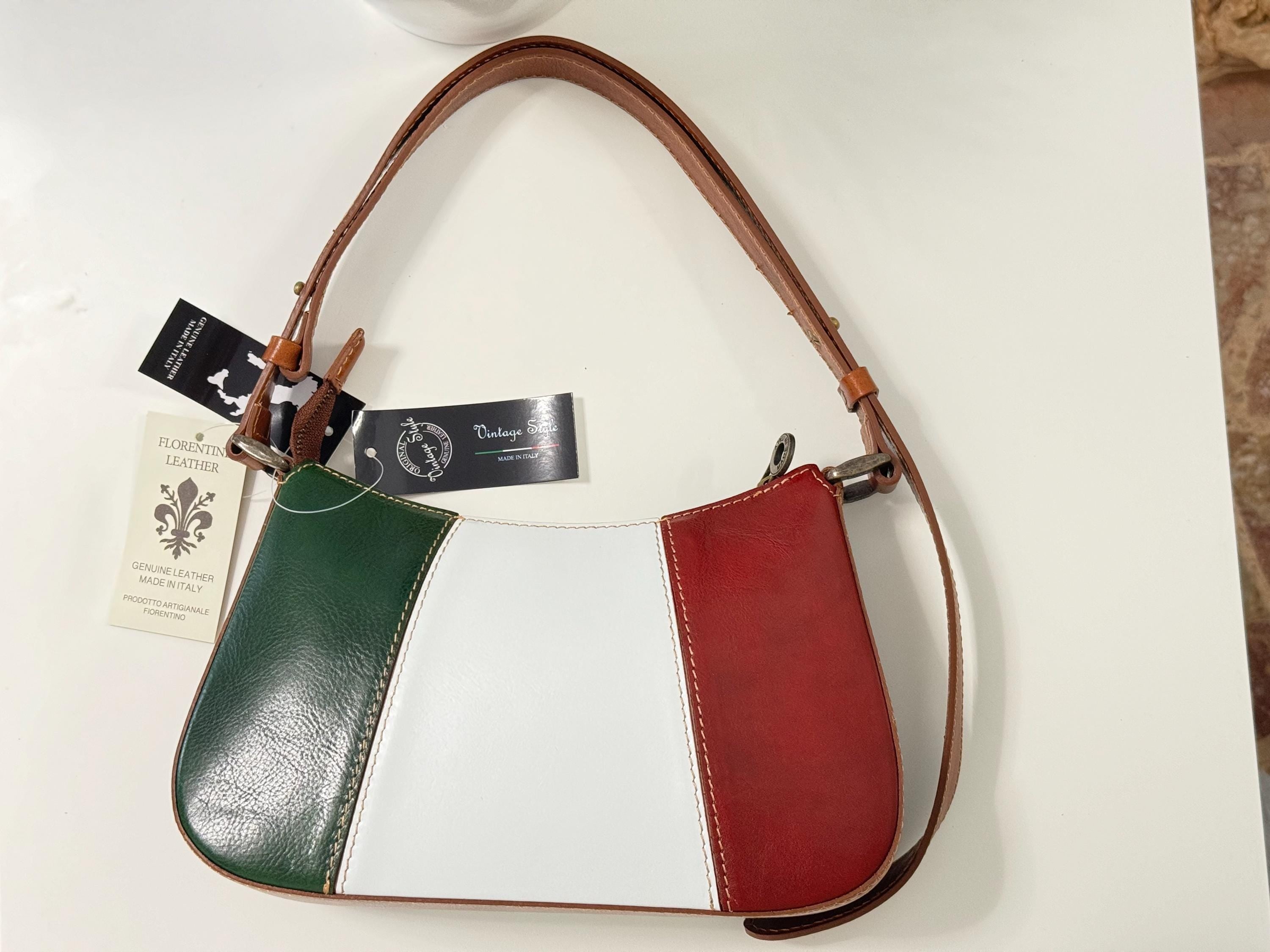 Italian Flag Leather Shoulder Bag - Genuine Handmade Italian Leather from Florence