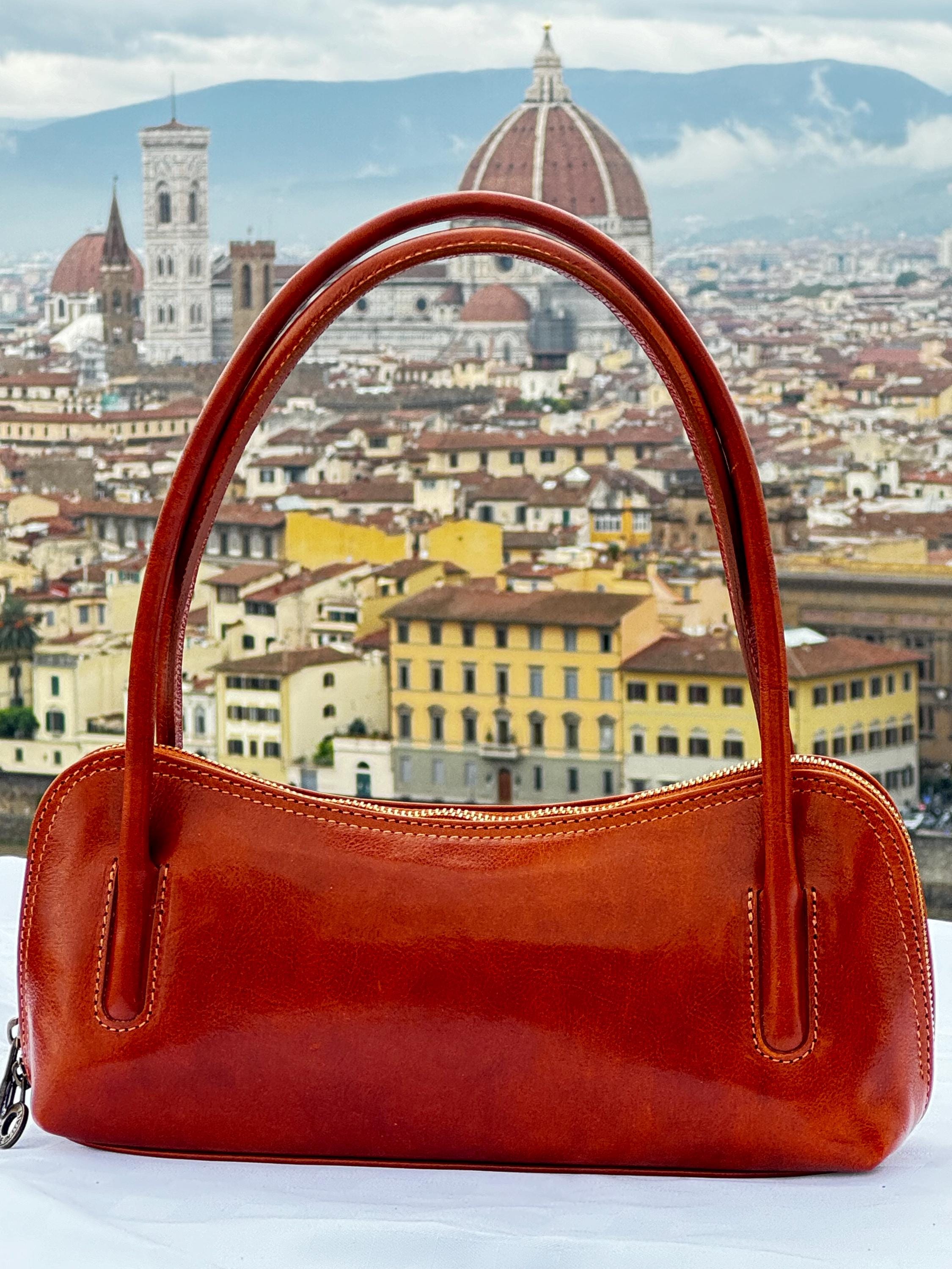 Elegant Italian Handmade Leather Shoulder Bag | Brown Leather Tote from Florence