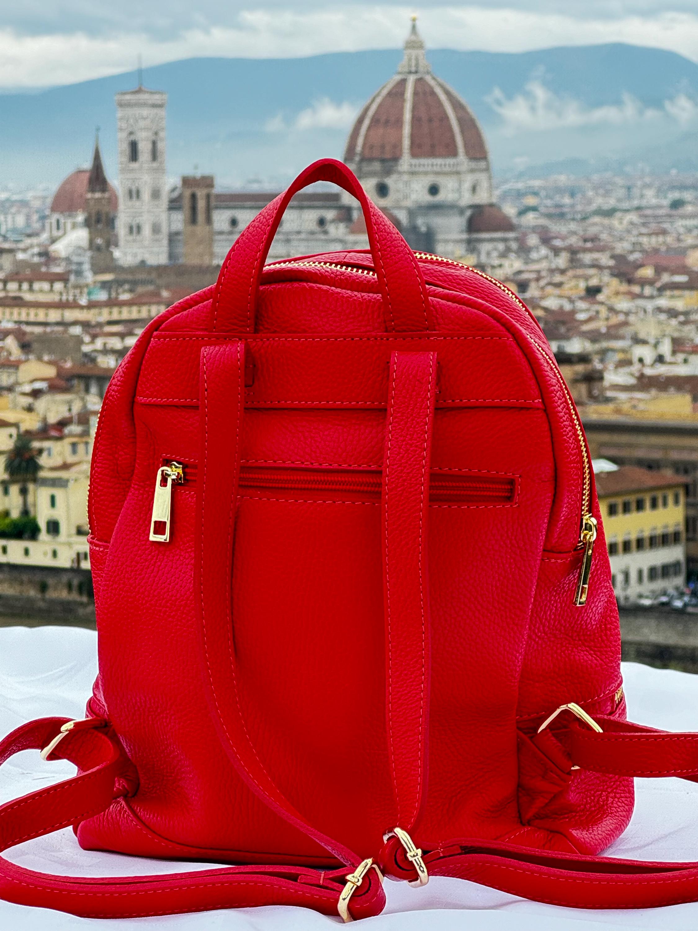 Handmade Italian Red Leather Backpack | Soft Leather Bag from Florence | Chic Everyday Style