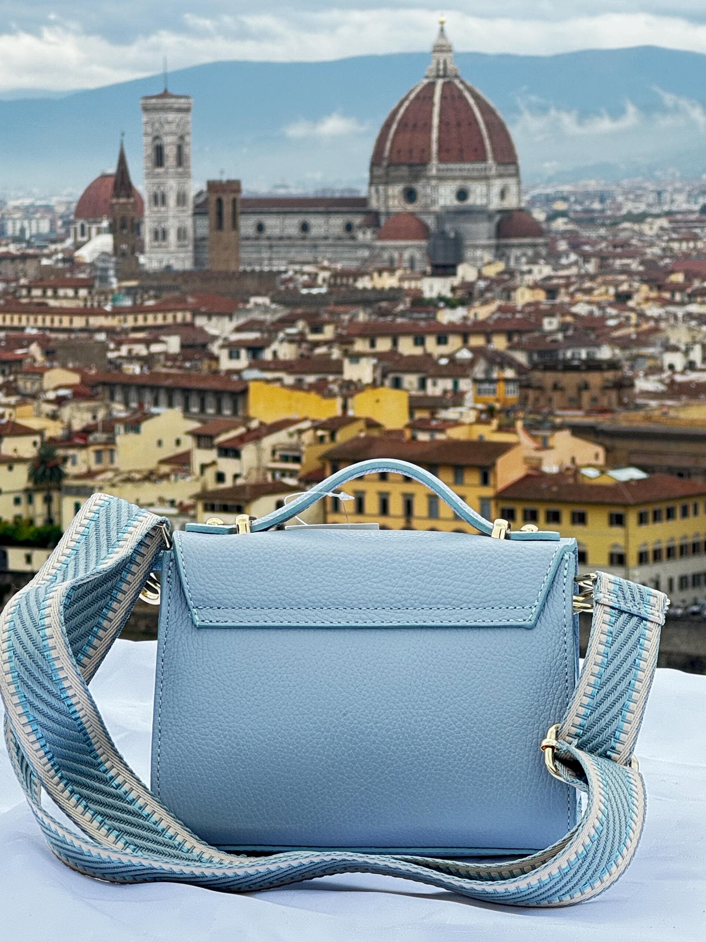 Italian Soft Light Blue Leather Bag | Elegant Handmade Italian Shoulder Bag