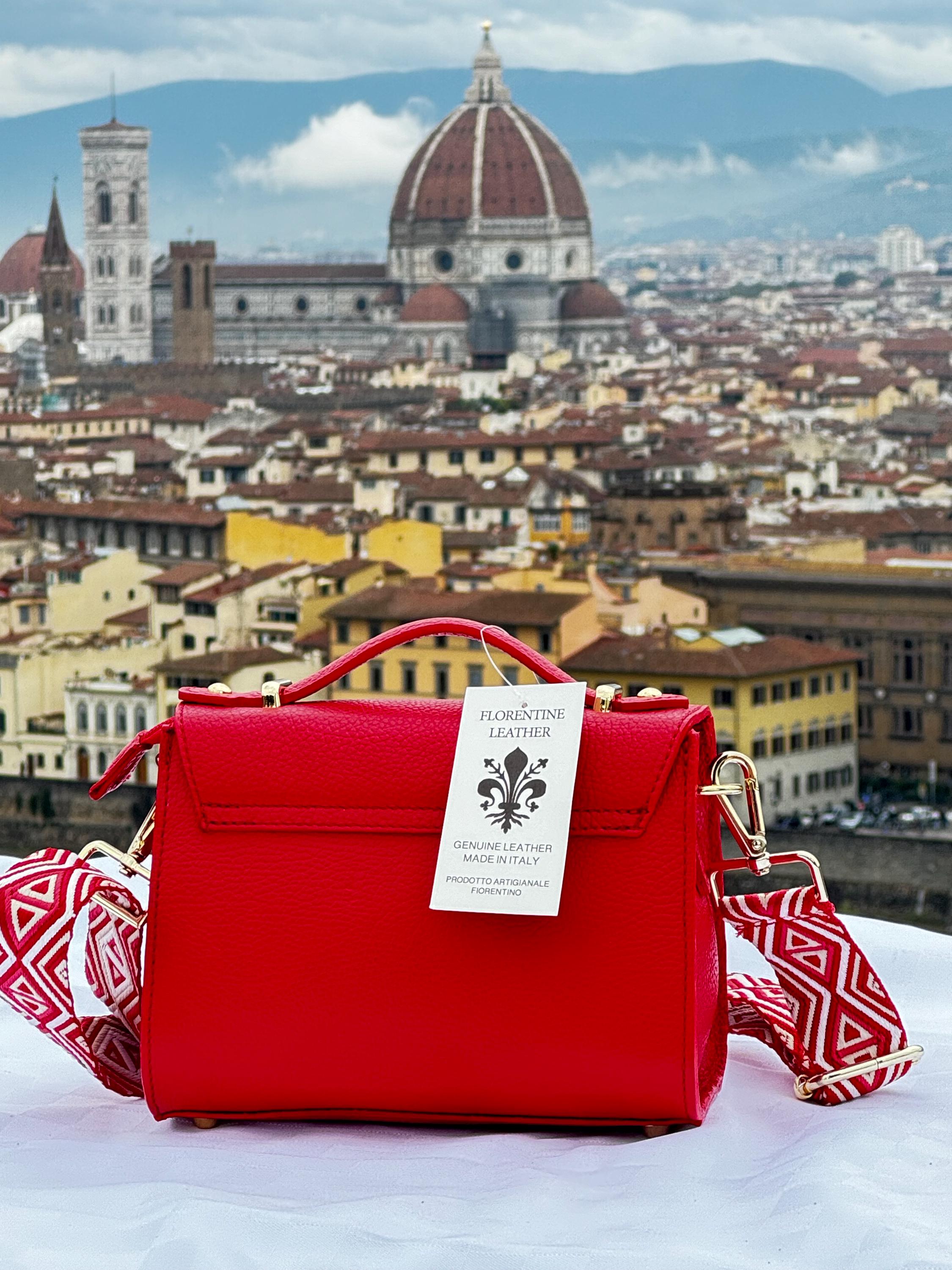 Elegant Italian Red Leather Bag | Textured Finish | Stylish Shoulder Bag | Made in Italy