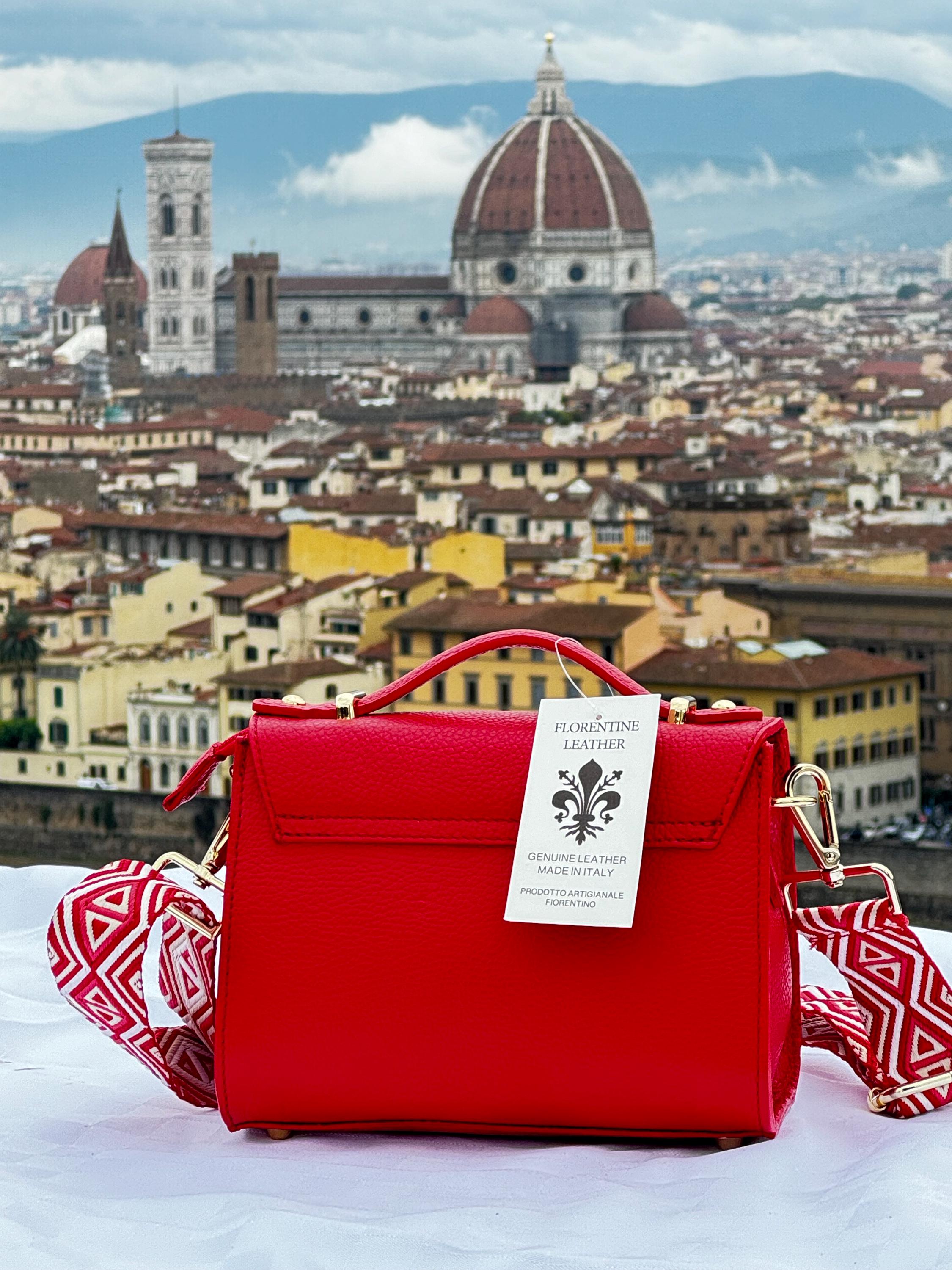 Elegant Italian Red Leather Bag | Textured Finish | Stylish Shoulder Bag | Made in Italy