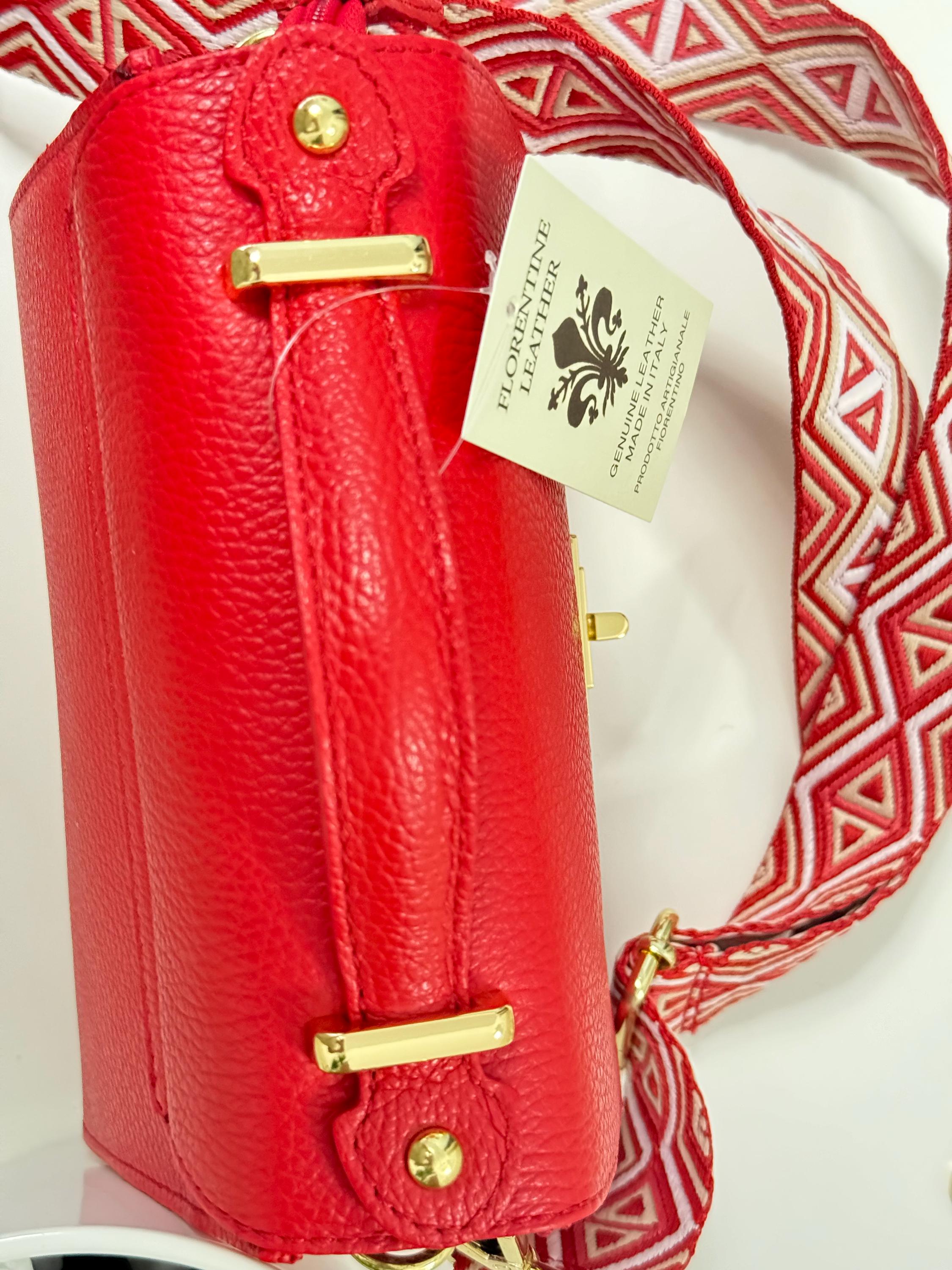 Elegant Italian Red Leather Bag | Textured Finish | Stylish Shoulder Bag | Made in Italy