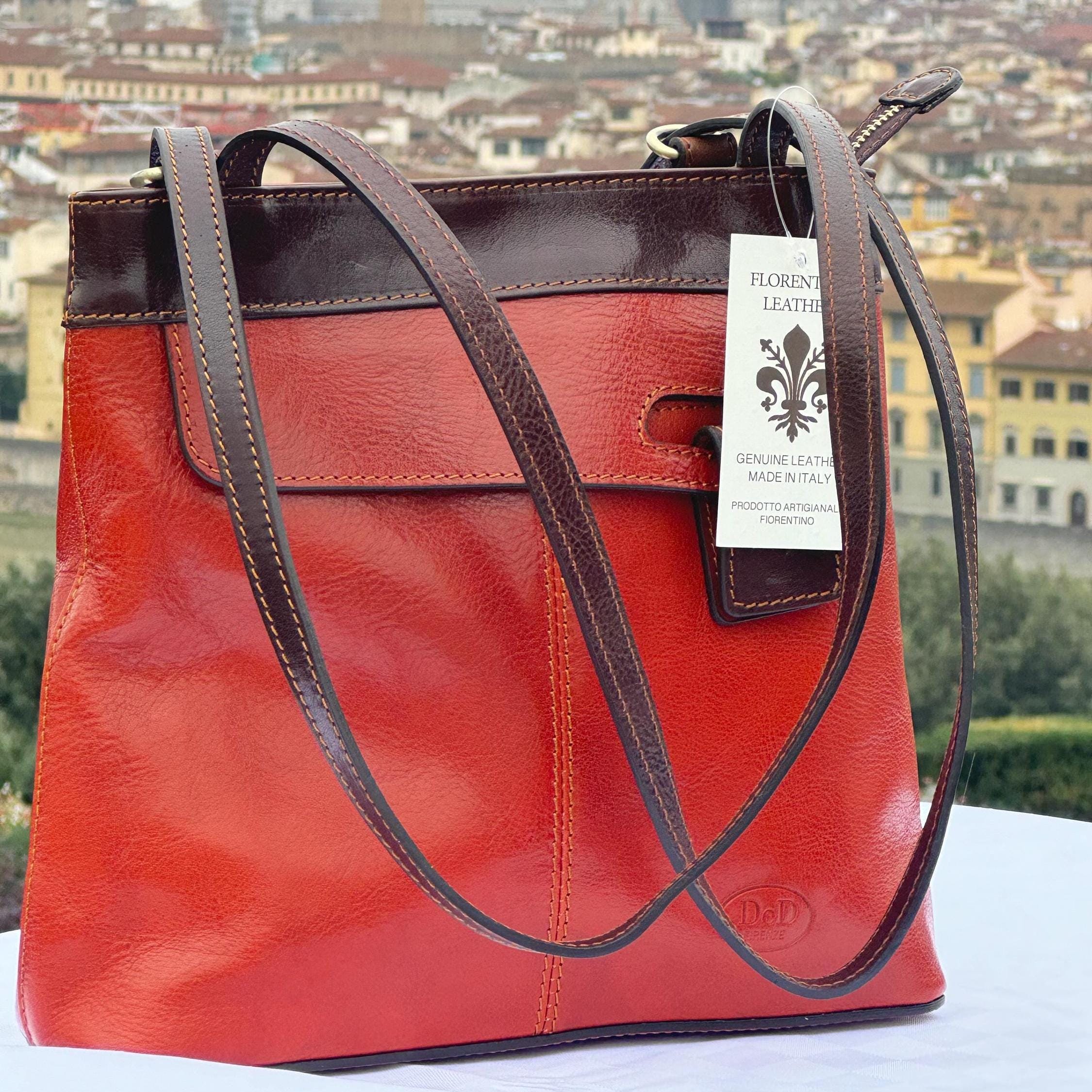 Italian Handmade Leather Bags For Women | Elegant Two-Tone Leather Tote From Florence, Caramel Bag, Made in Italy