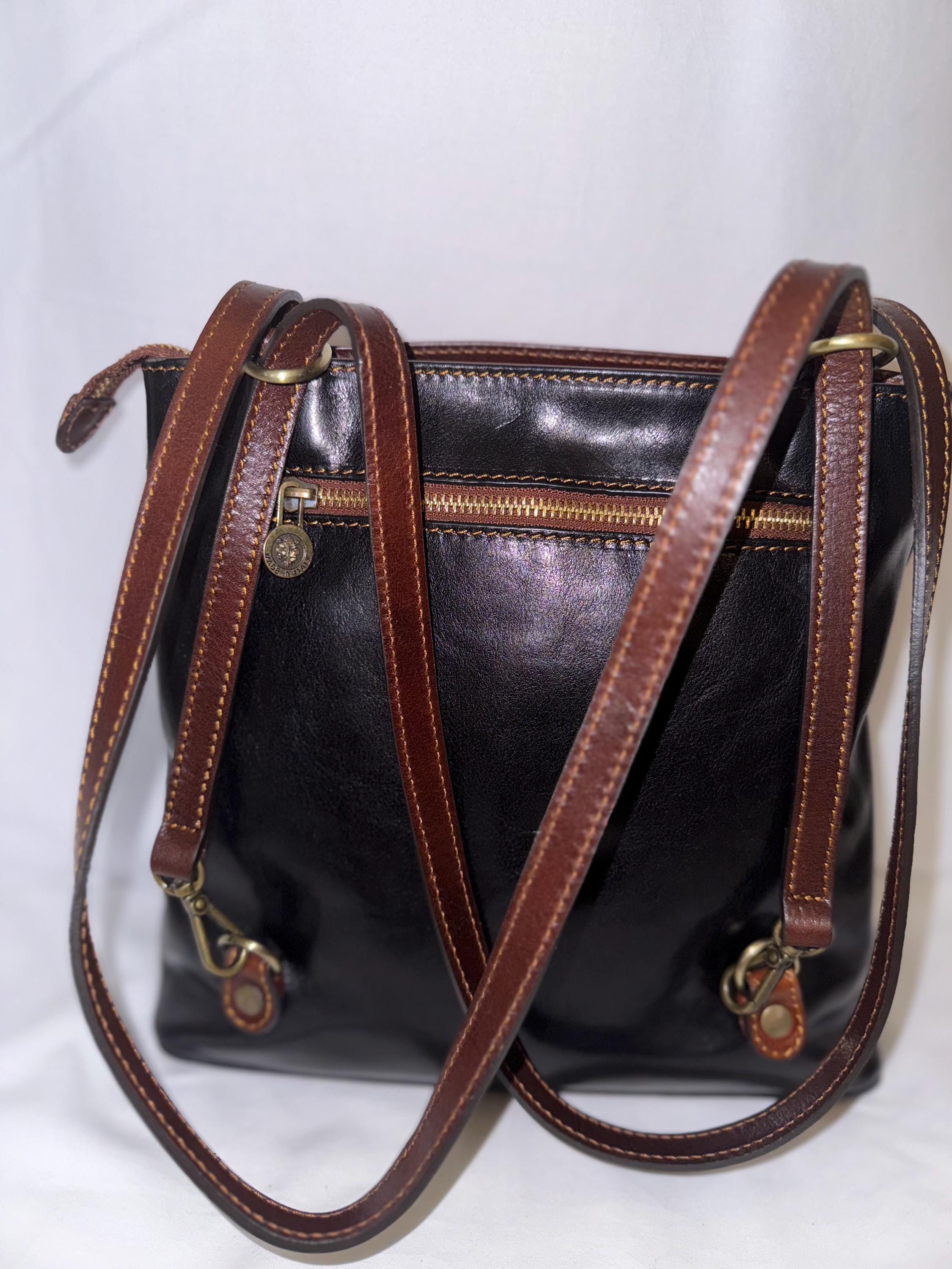 Italian Handmade Leather Bags For Women | Elegant Black and Brown Leather Shoulder Bag | Made in Italy