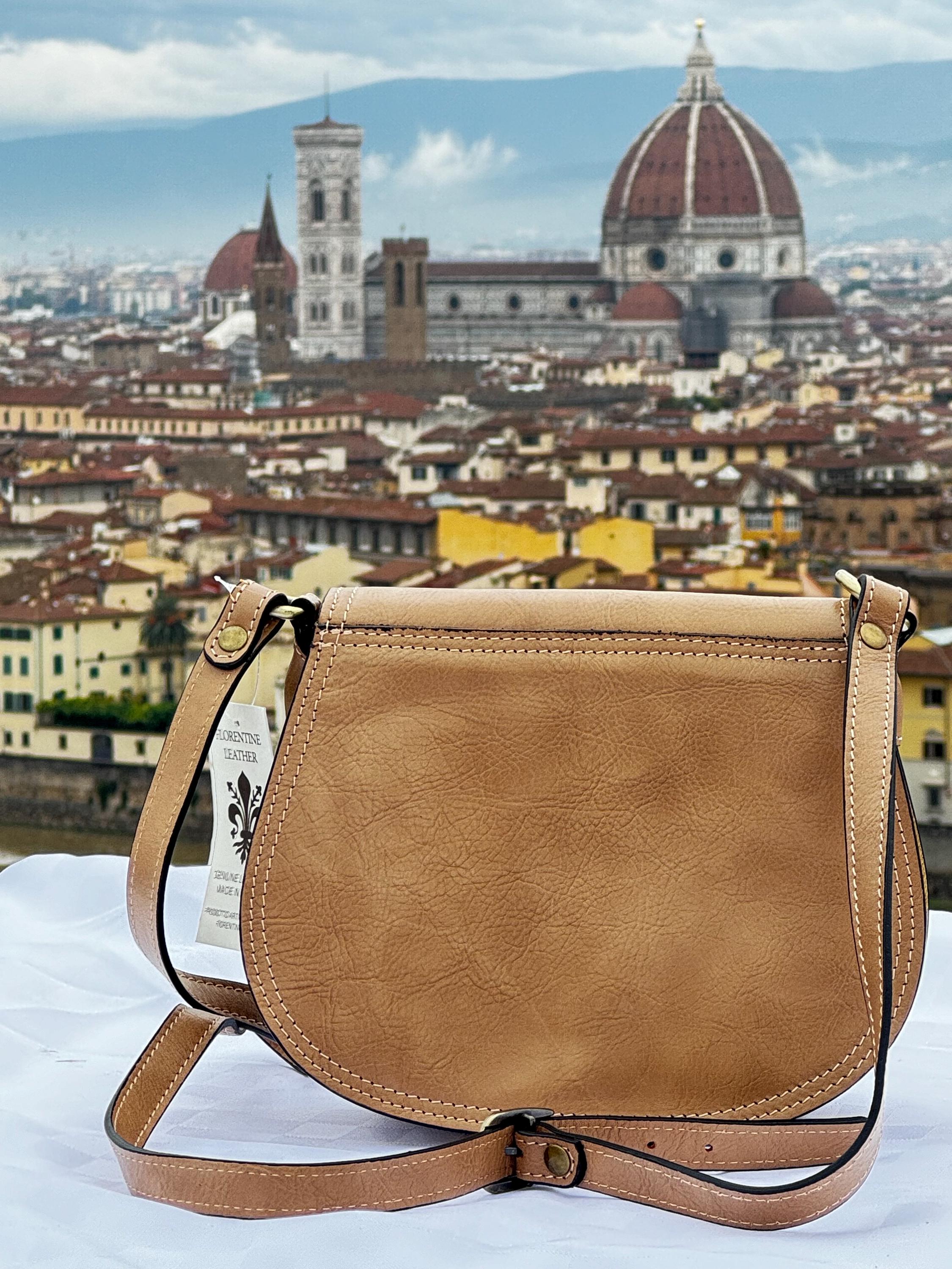 Elegant Italian Genuine Leather Crossbody Bag Women | Tan Florentine Leather with Adjustable Strap