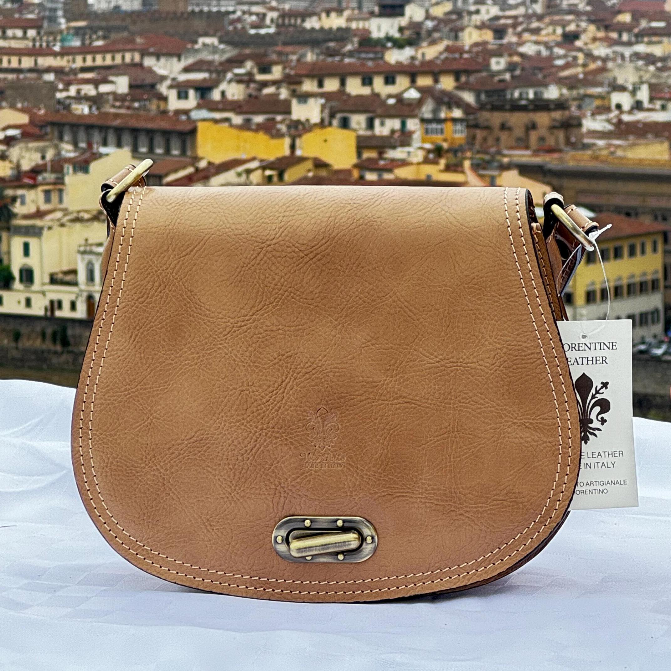 Elegant Italian Genuine Leather Crossbody Bag Women | Tan Florentine Leather with Adjustable Strap