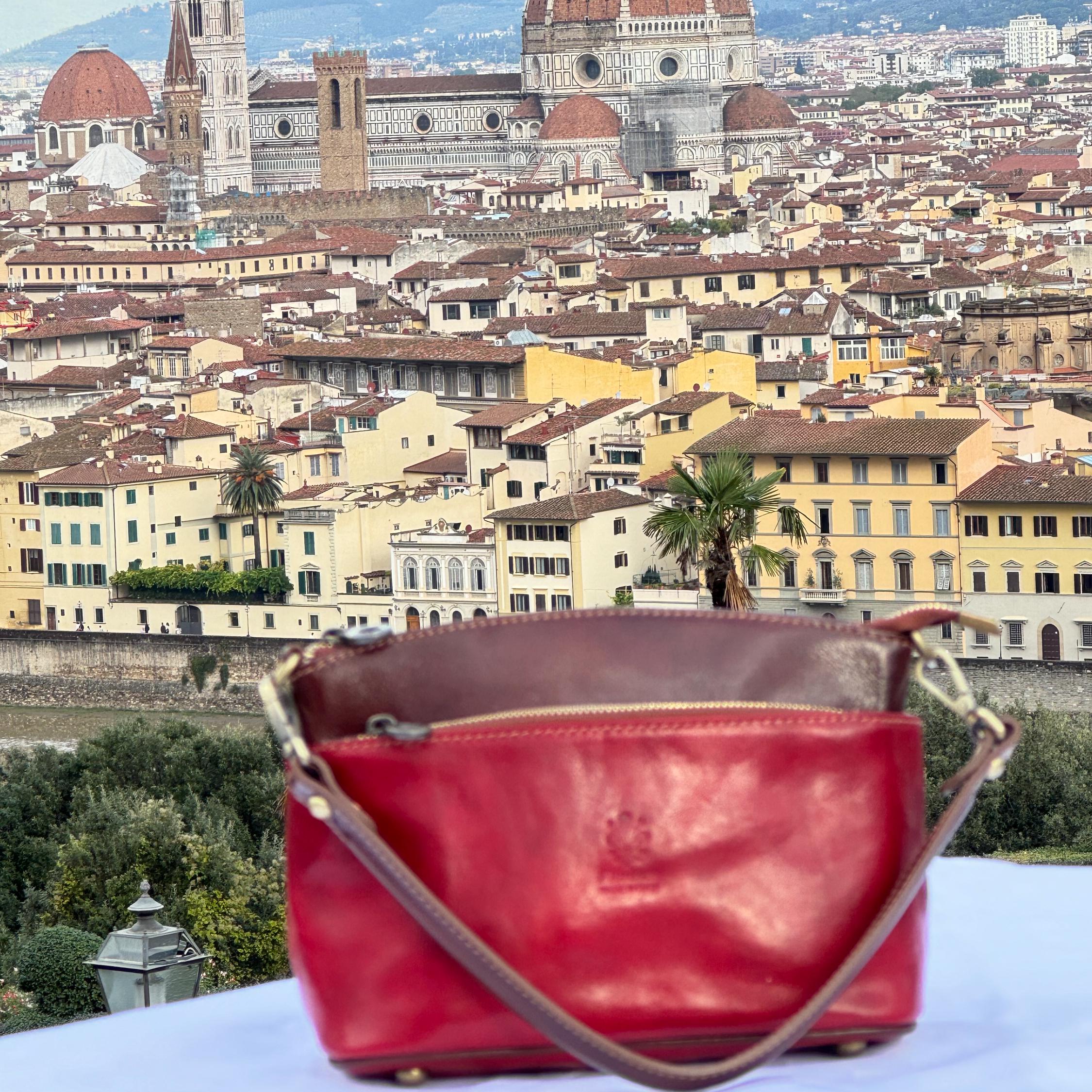 Italian Leather Crossbody Bag | Red and Brown Shoulder Bag | Handmade in Florence