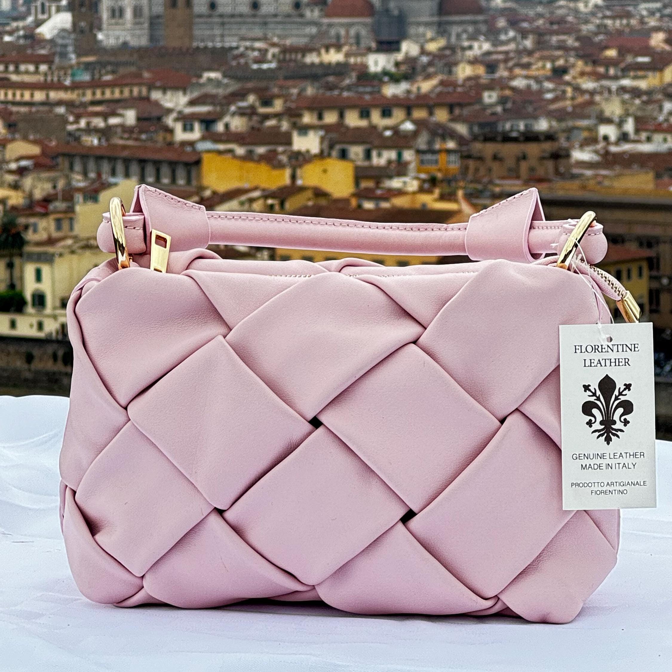 Elegant Italian Soft Leather Pink Woven Bag Women from Florence