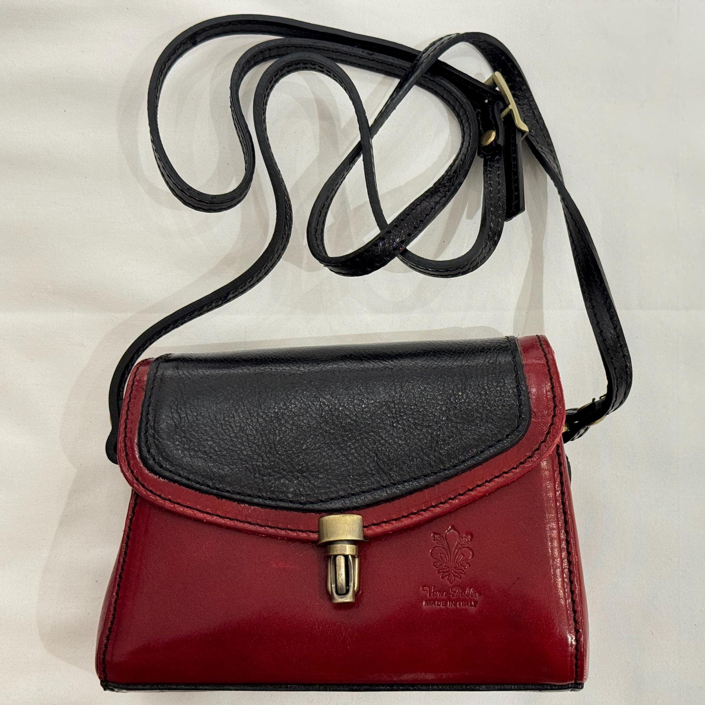 Elegant Italian Red & Black Leather Crossbody Bag for Women – Handmade in Florence