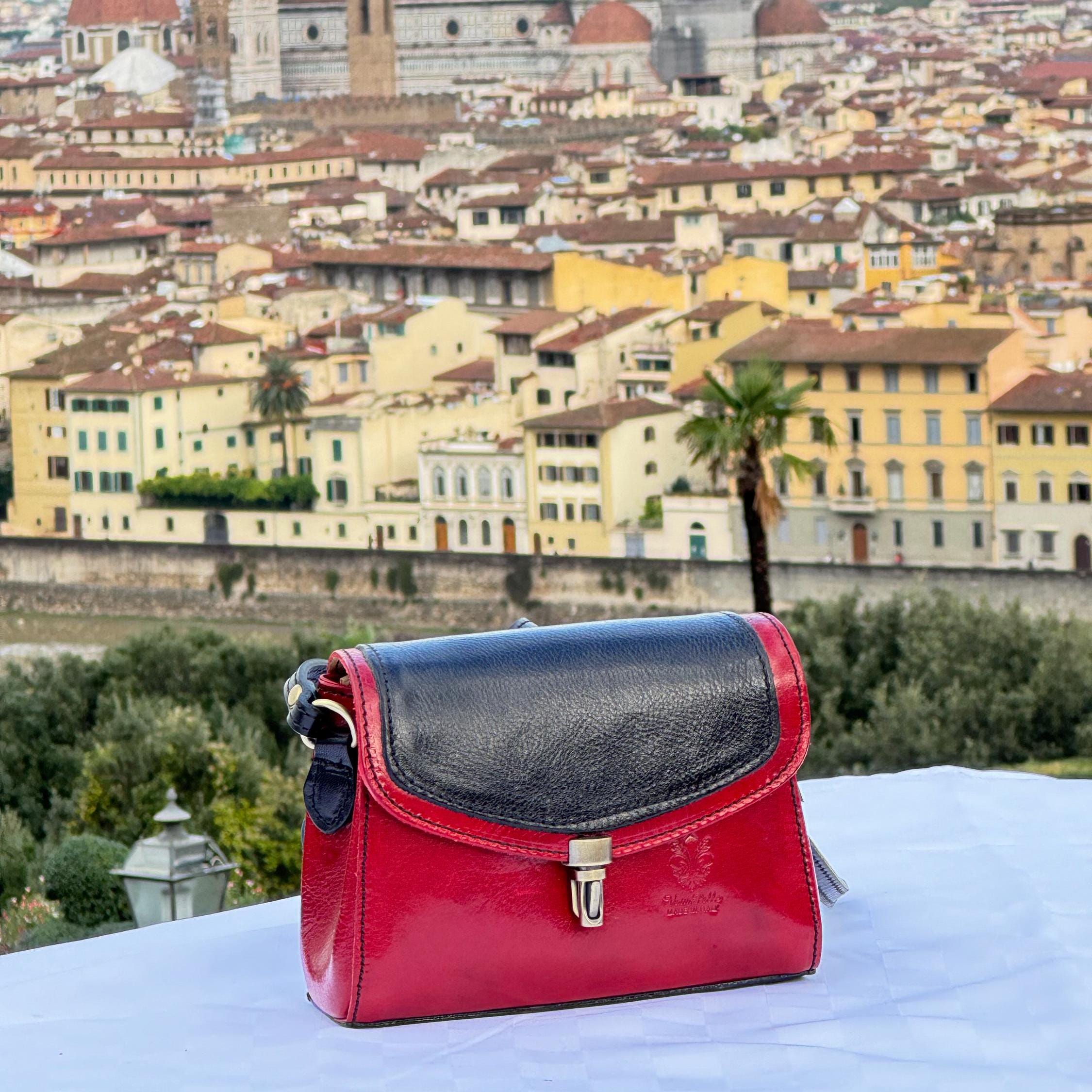 Elegant Italian Red & Black Leather Crossbody Bag for Women – Handmade in Florence