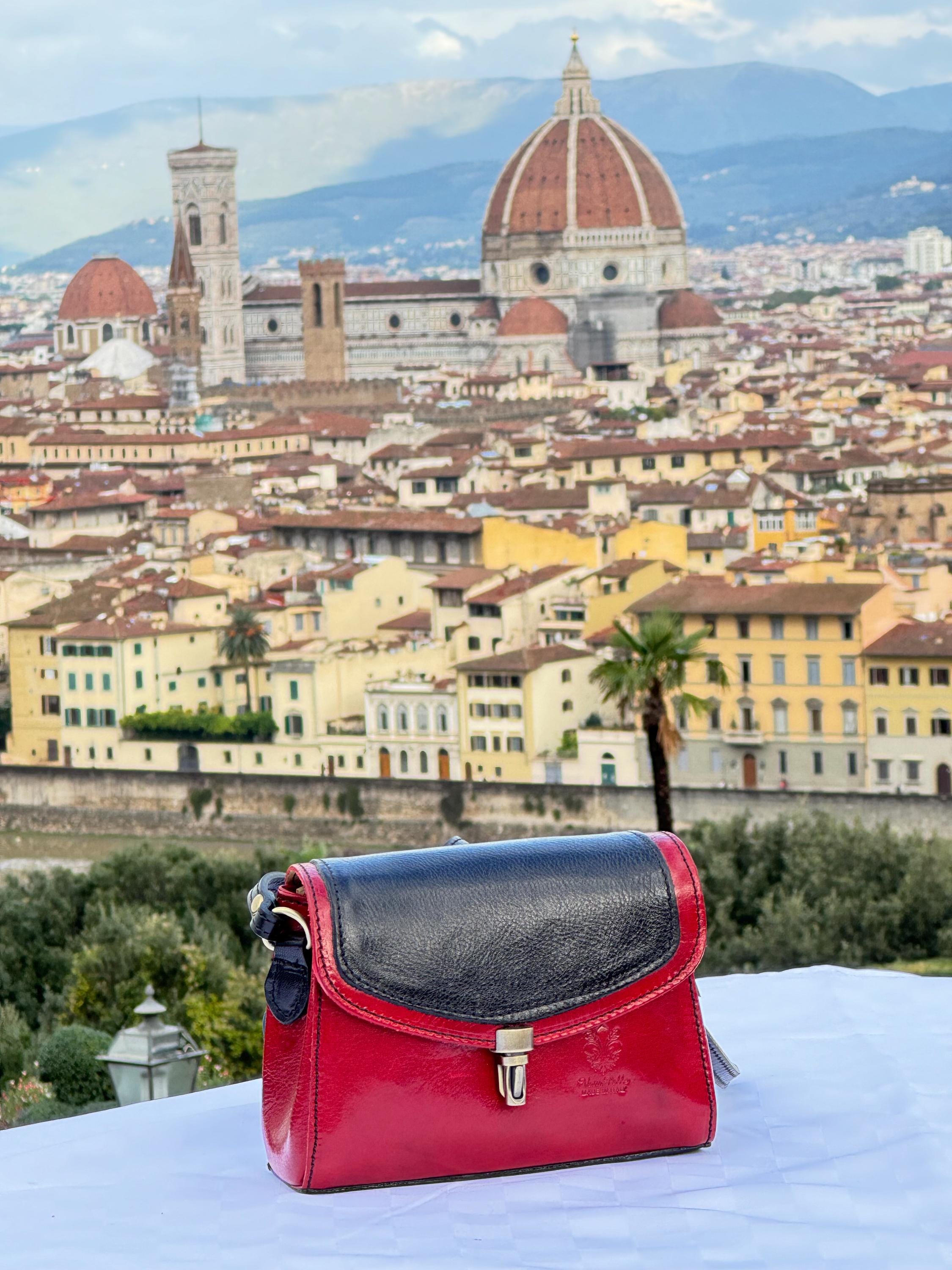 Elegant Italian Red & Black Leather Crossbody Bag for Women – Handmade in Florence