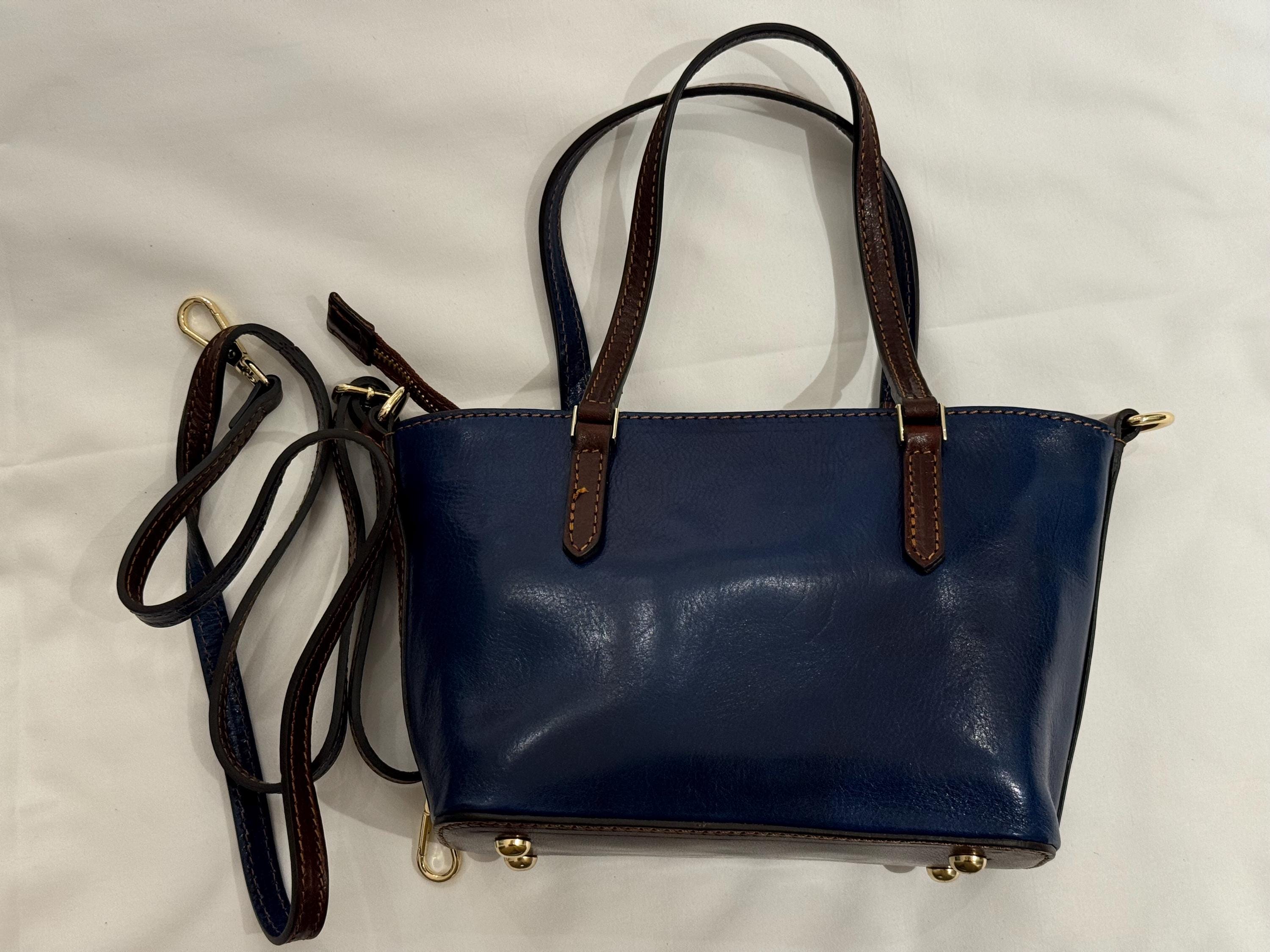 Handmade Italian Navy Blue Leather Tote Bag for Women – Elegant Everyday Style