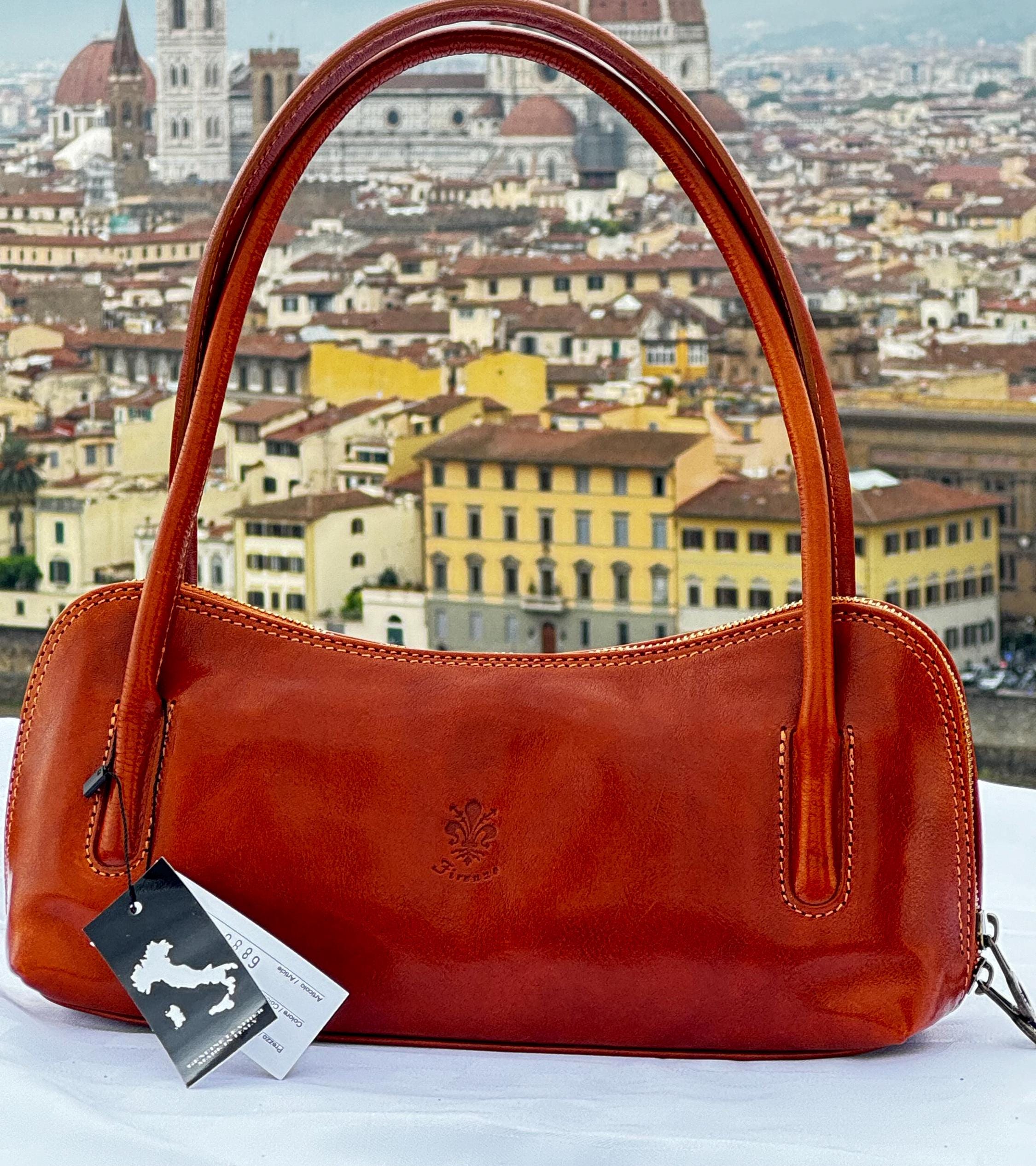 Elegant Italian Handmade Leather Shoulder Bag | Brown Leather Tote from Florence