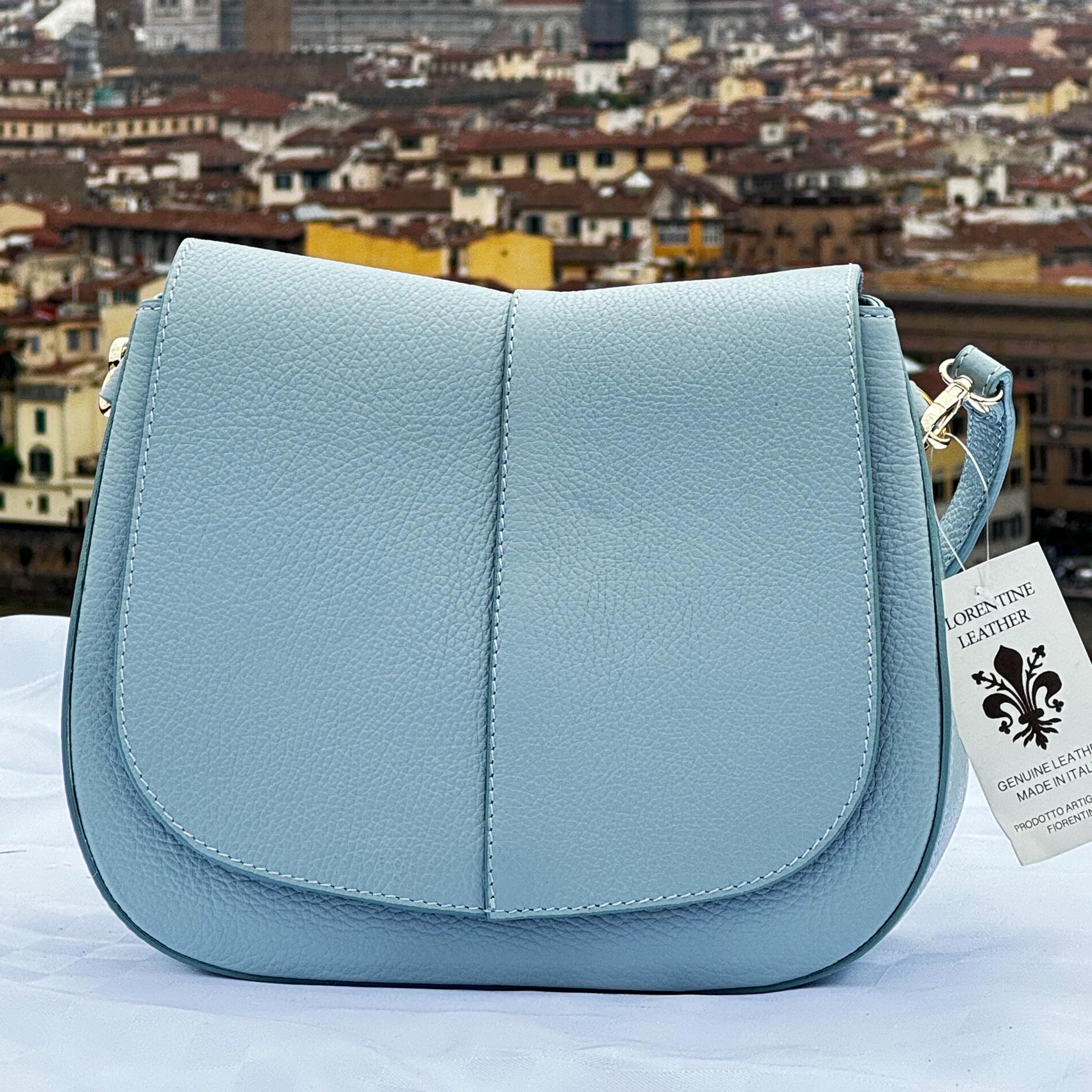 Elegant Italian Leather Crossbody Bag in Soft Blue – Made in Florence