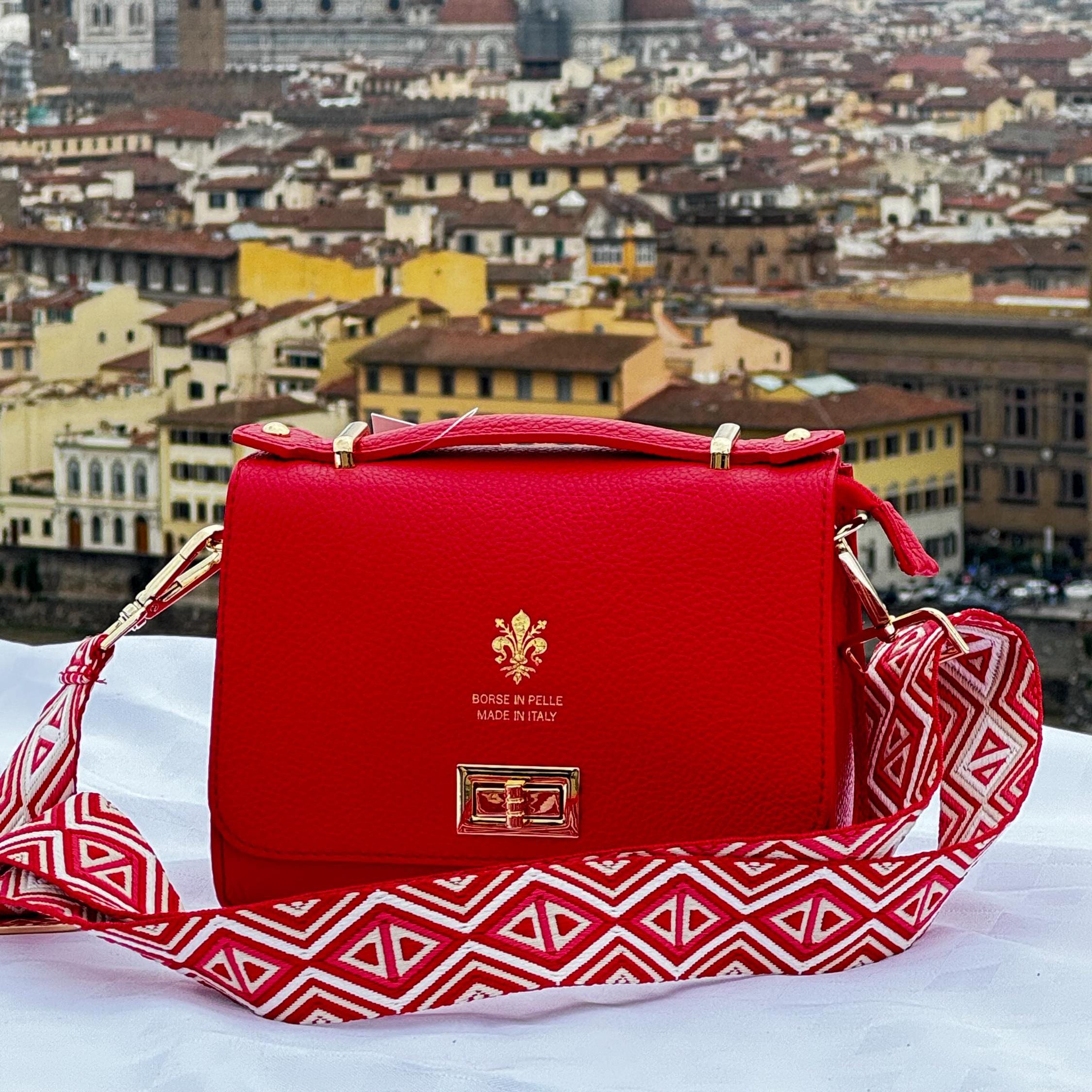 Elegant Italian Red Leather Bag | Textured Finish | Stylish Shoulder Bag | Made in Italy