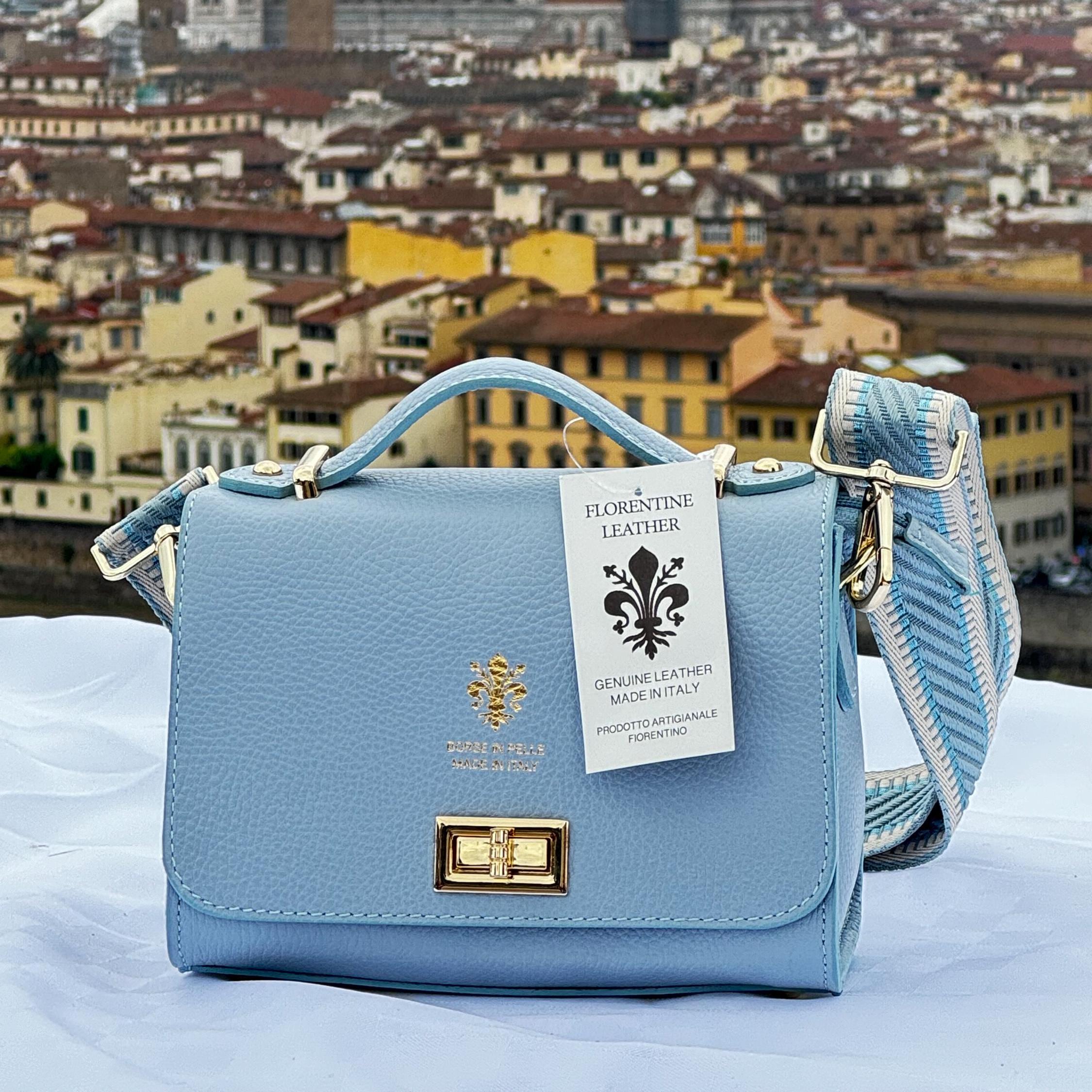 Italian Soft Light Blue Leather Bag | Elegant Handmade Italian Shoulder Bag