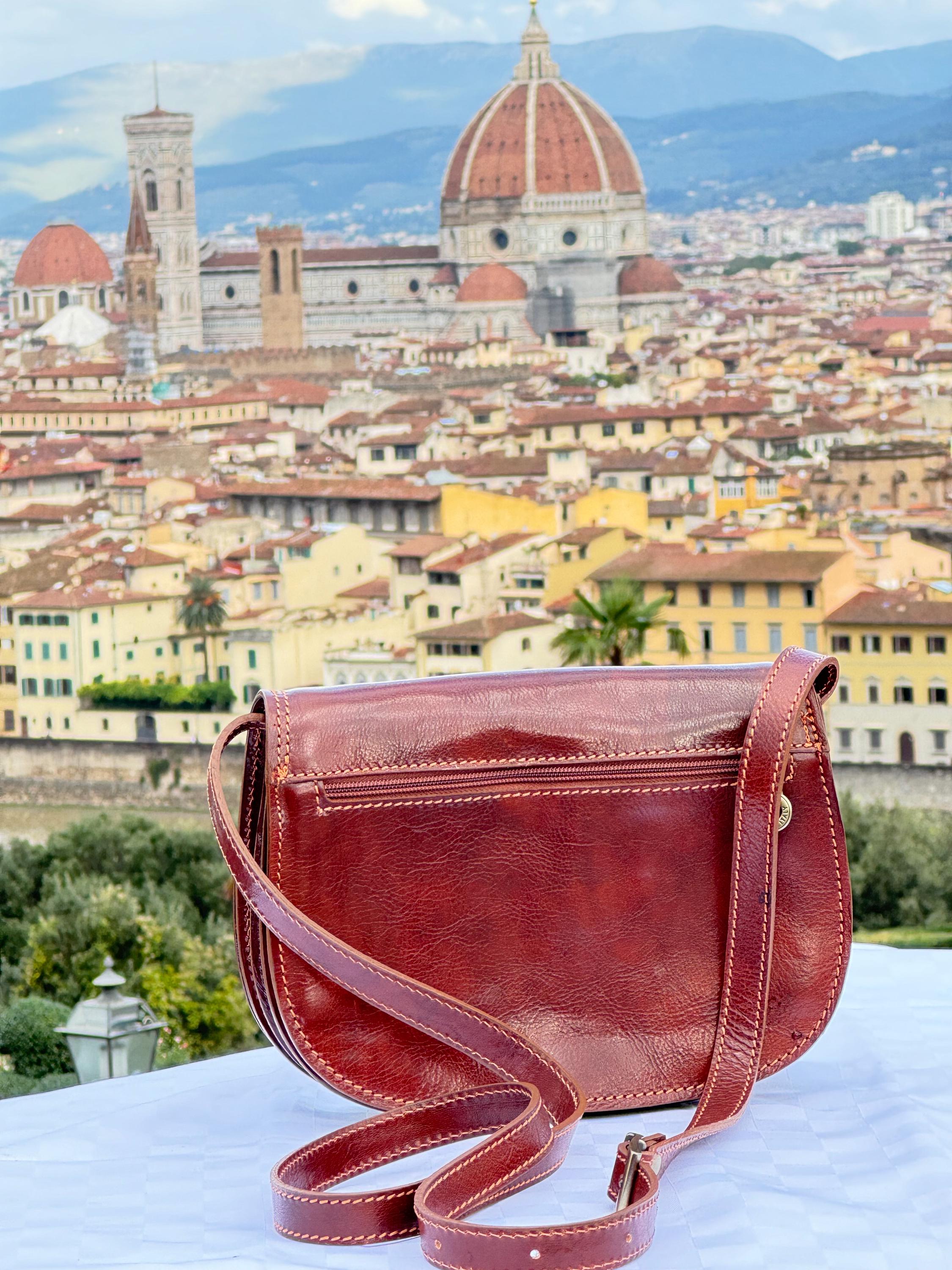 Italian Handmade Leather Shoulder Bag for Women | Elegant Brown Leather Crossbody from Florence, Stylish Handcrafted Italian Accessory