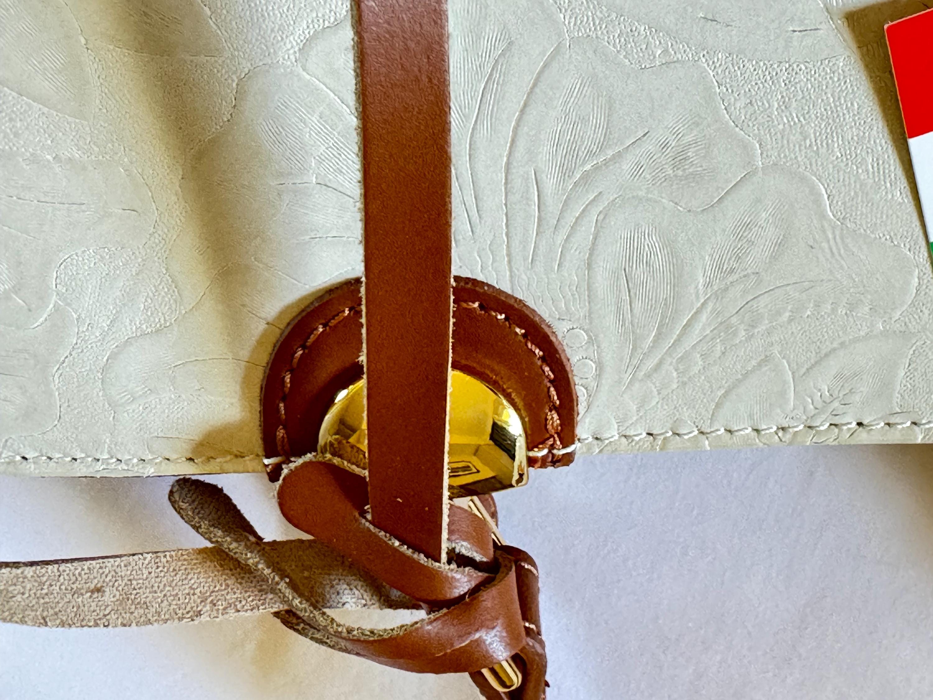 Italian Handmade Leather Bag for Women | Elegant Embossed Tote from Florence | White and Brown Lock Bag | Versatile Crossbody