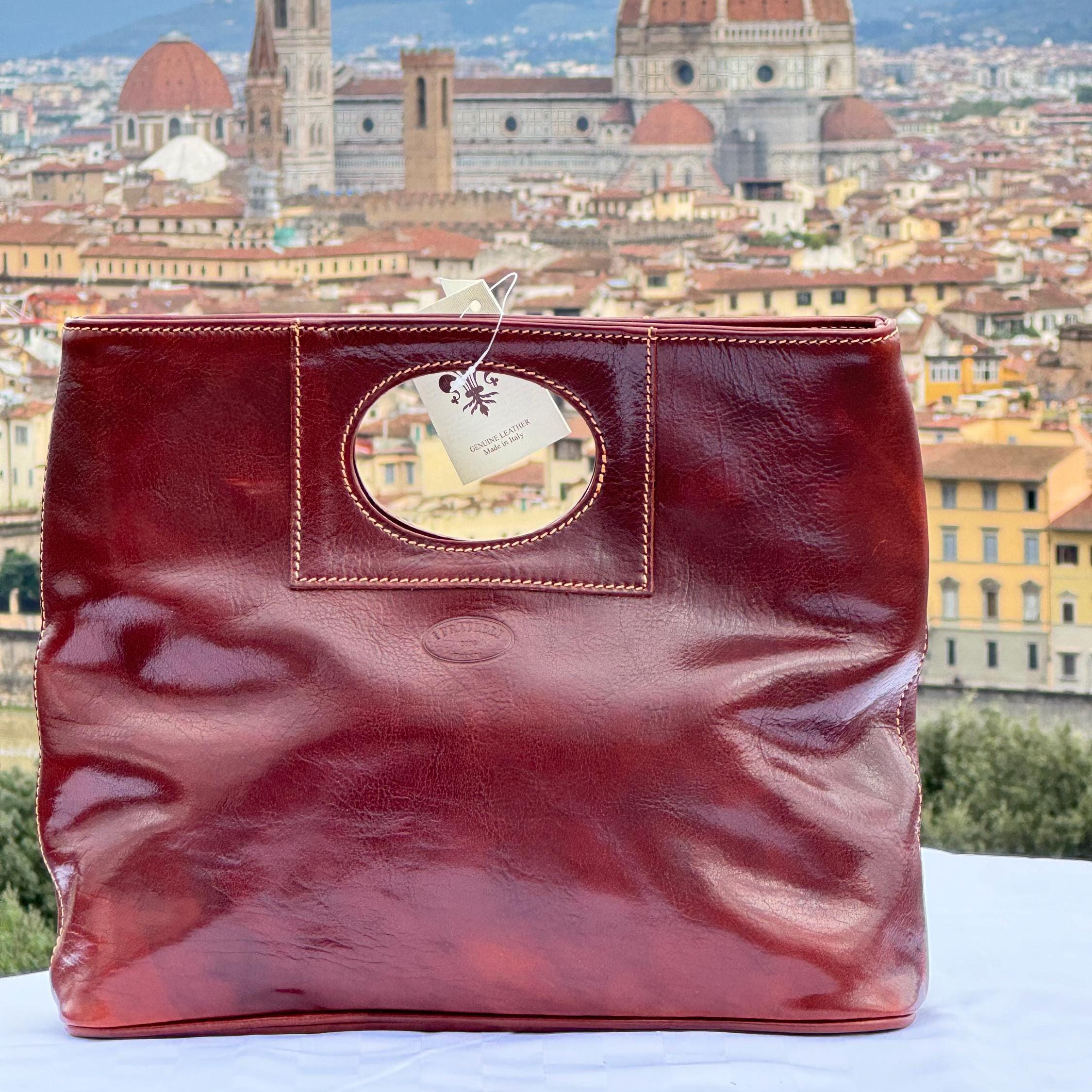 Italian Handmade Leather Bag for Women | Elegant Brown Leather Tote from Florence | Made in Italy | Unique Handle Design