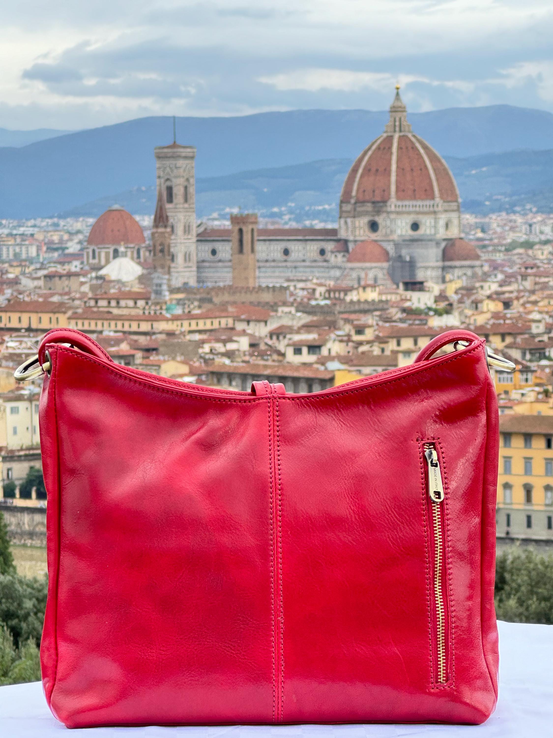 Italian Handmade Leather Bag for Women | Elegant Red Leather Crossbody from Florence | Made in Italy | Stylish Everyday Bag