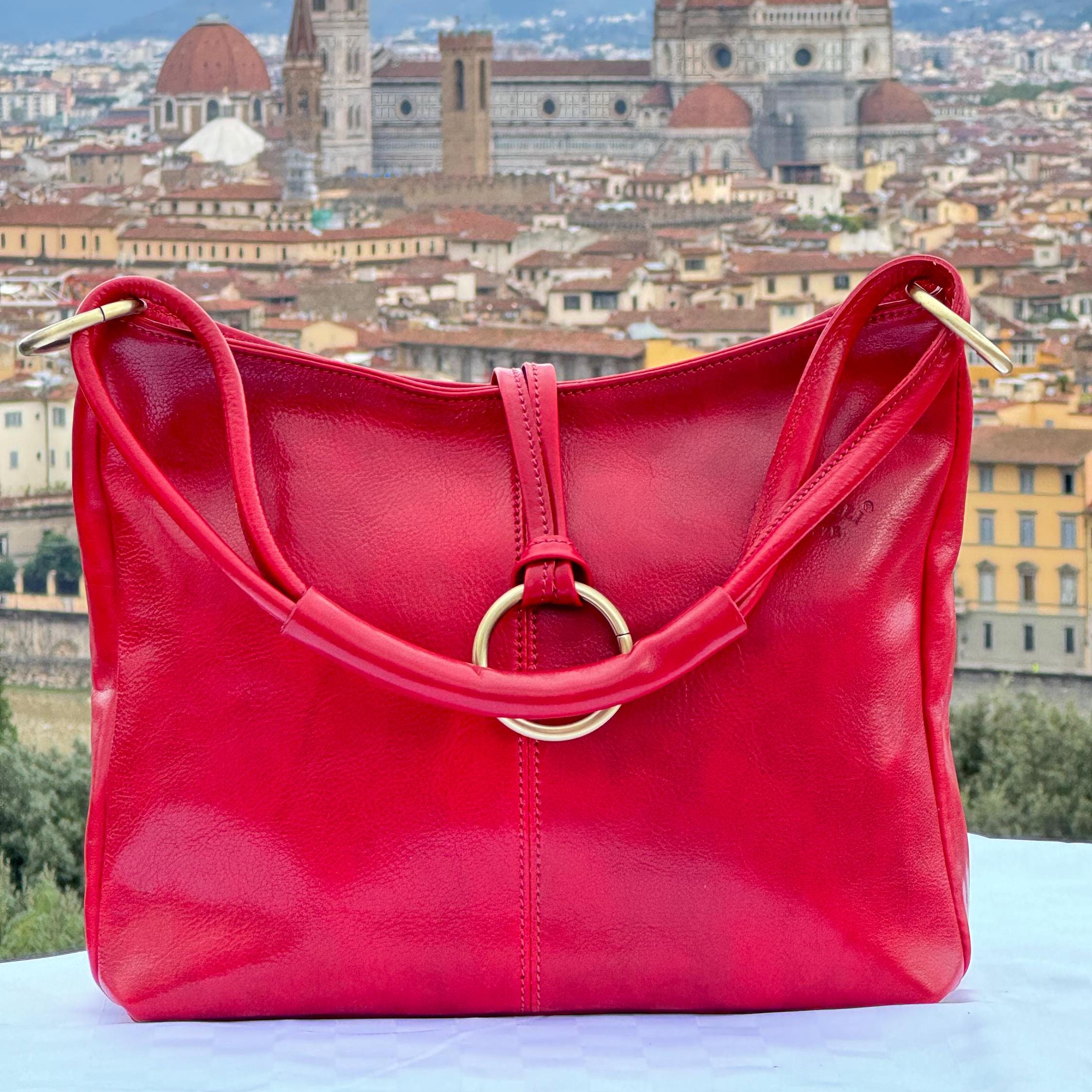 Italian Handmade Leather Bag for Women | Elegant Red Leather Crossbody from Florence | Made in Italy | Stylish Everyday Bag