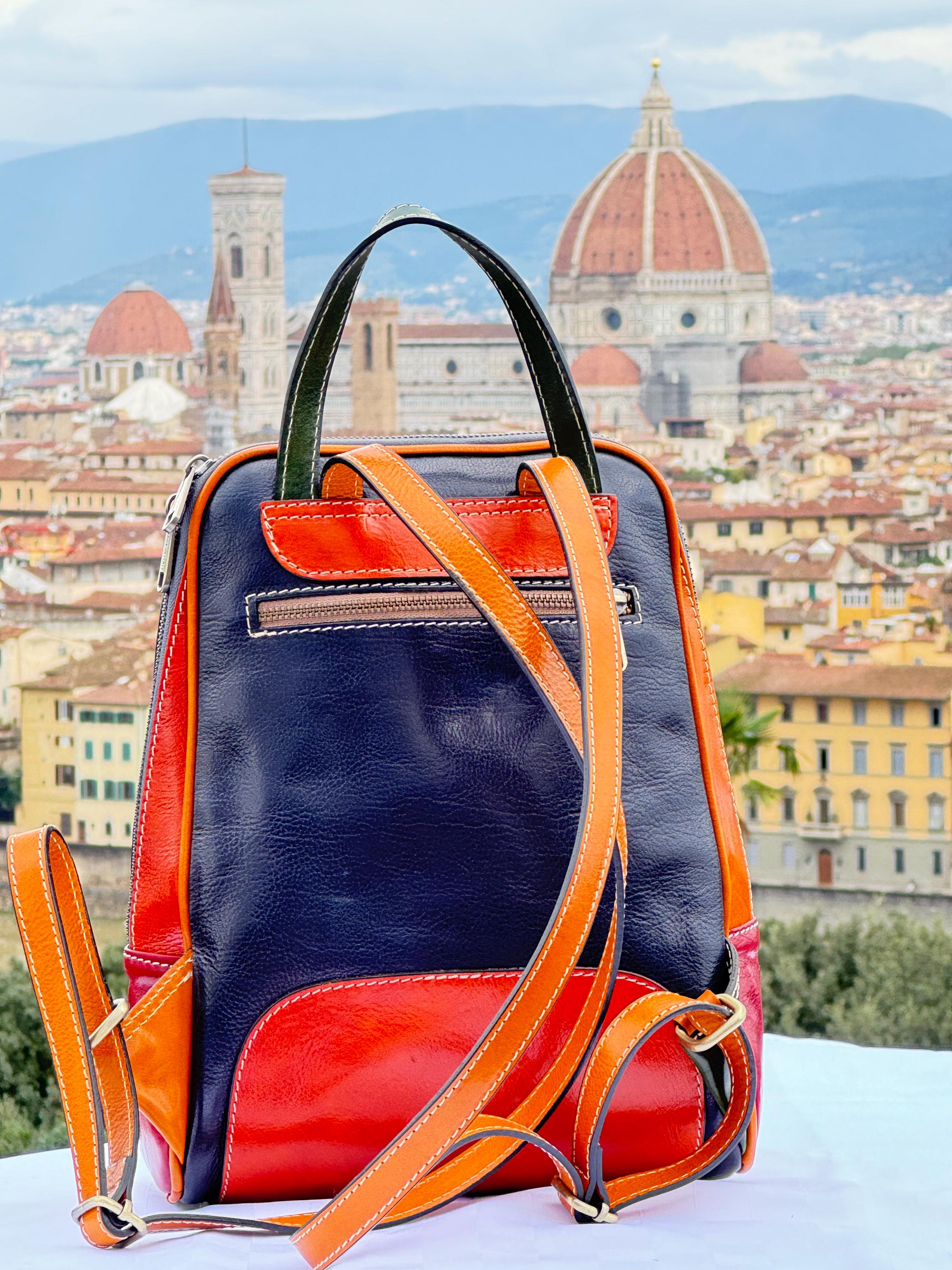 Italian Handmade Leather Backpack for Women | Multicolor Leather Bag from Florence | Made in Italy | Stylish Design