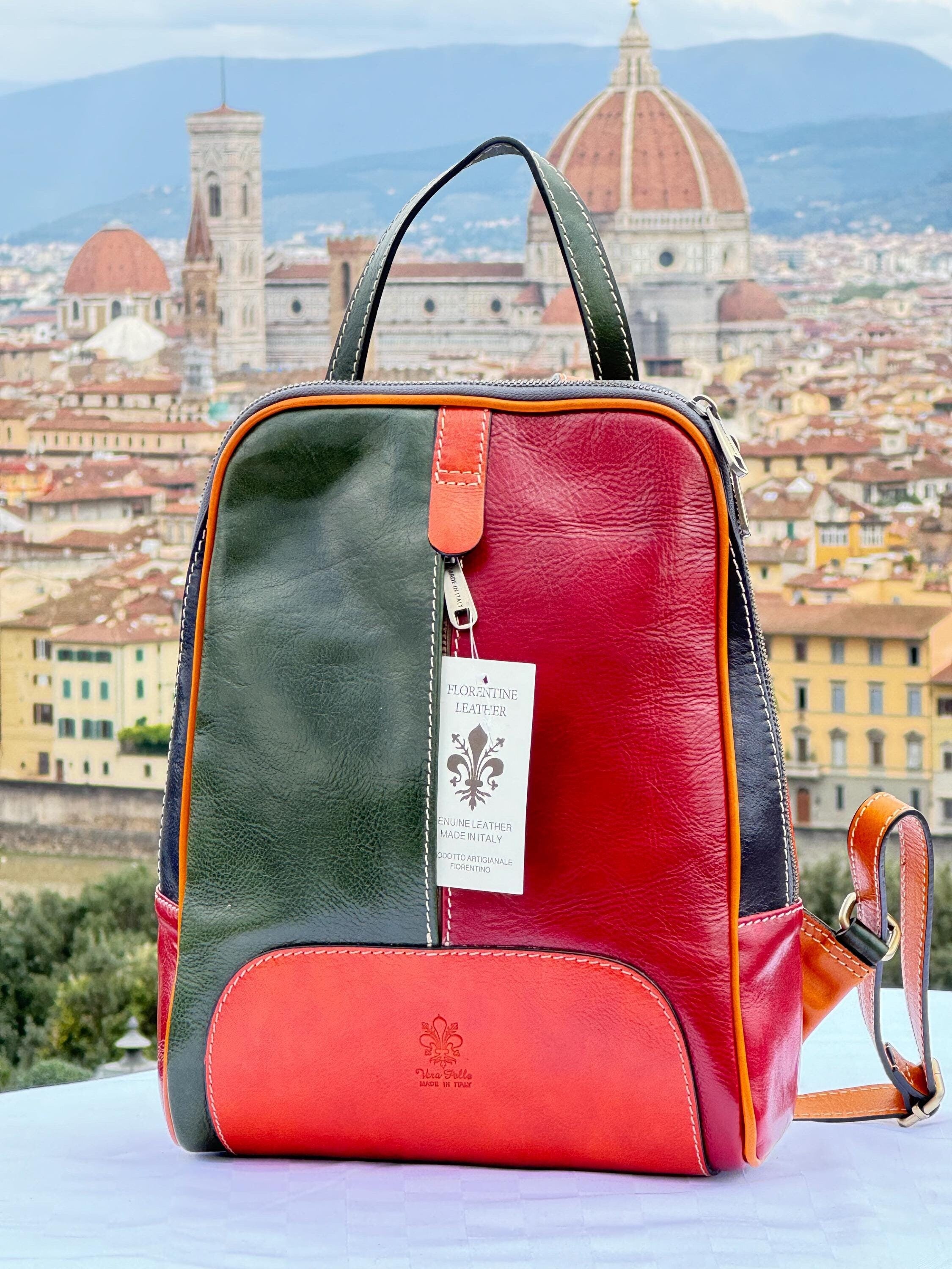 Italian Handmade Leather Backpack for Women | Multicolor Leather Bag from Florence | Made in Italy | Stylish Design