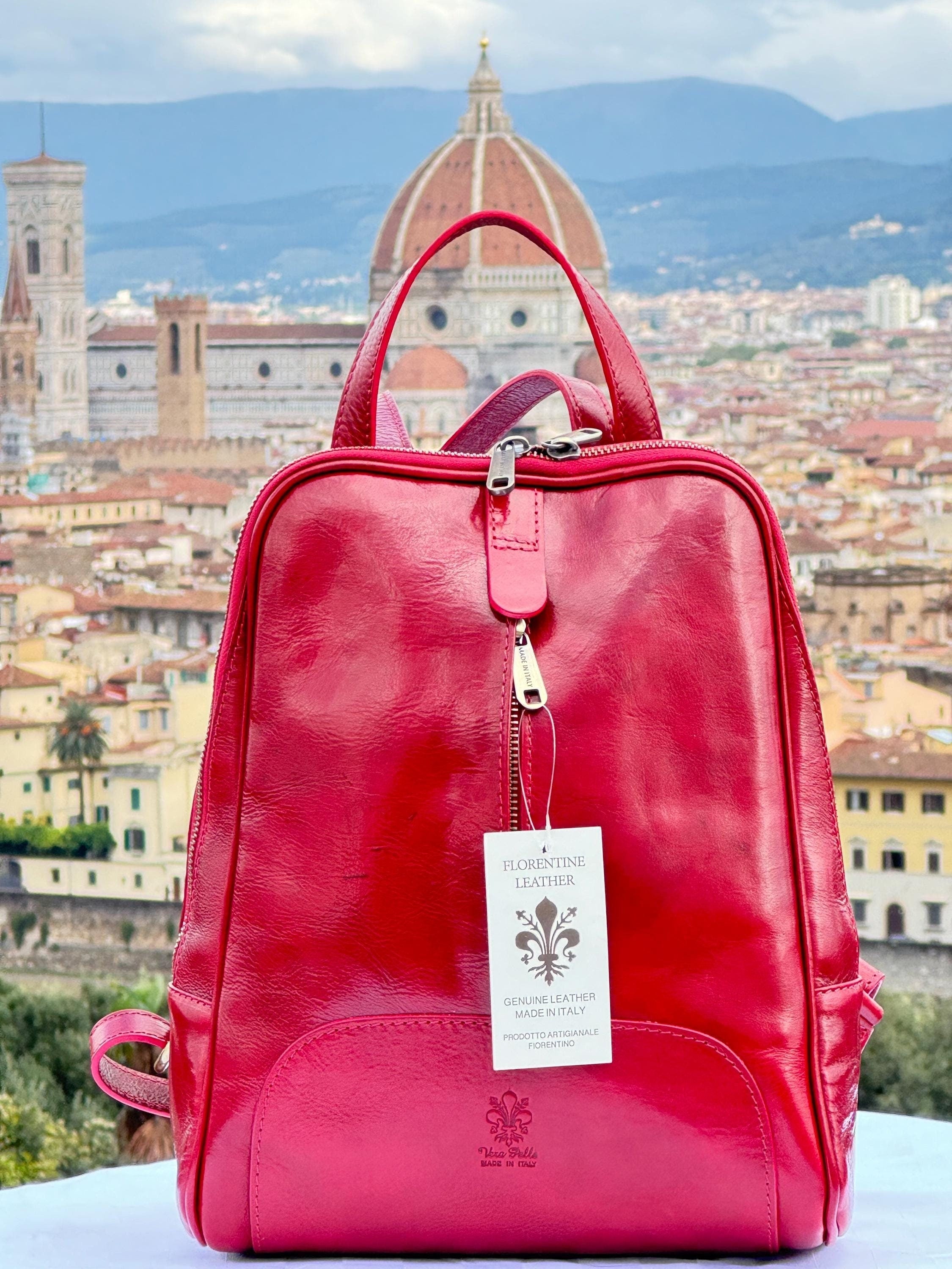 Italian Handmade Leather Backpack for Women | Elegant Red Leather Bag from Florence | Made in Italy | Stylish CHICMILANO Design