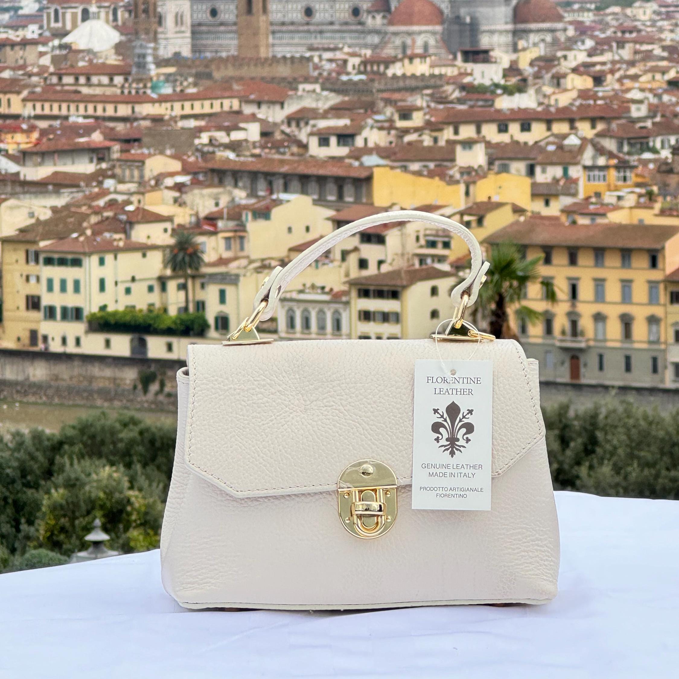 Italian Handmade Leather Bags for Women | Elegant Ivory Top Handle Bag | Made in Florence, Italy