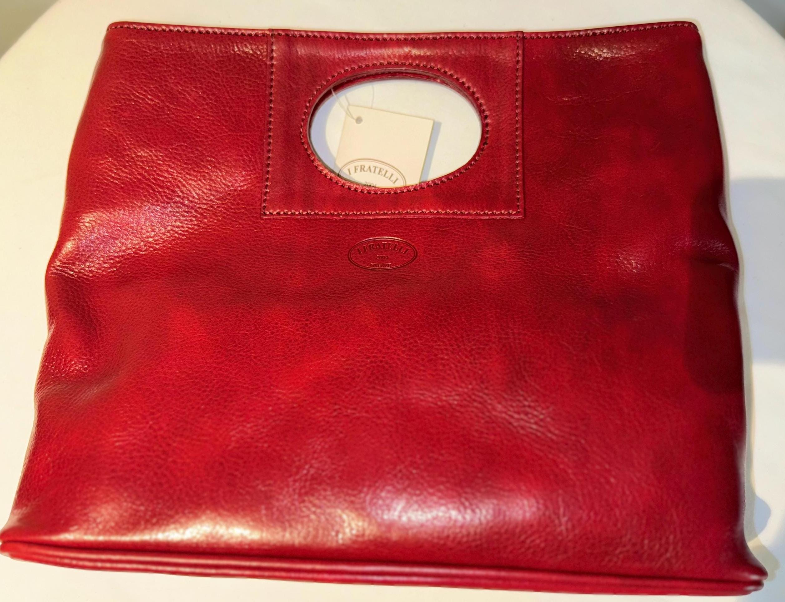 Italian Handmade Leather Bag for Women | Elegant Red Tote with Circular Handle | Made in Florence, Italy | Everyday Leather Bag