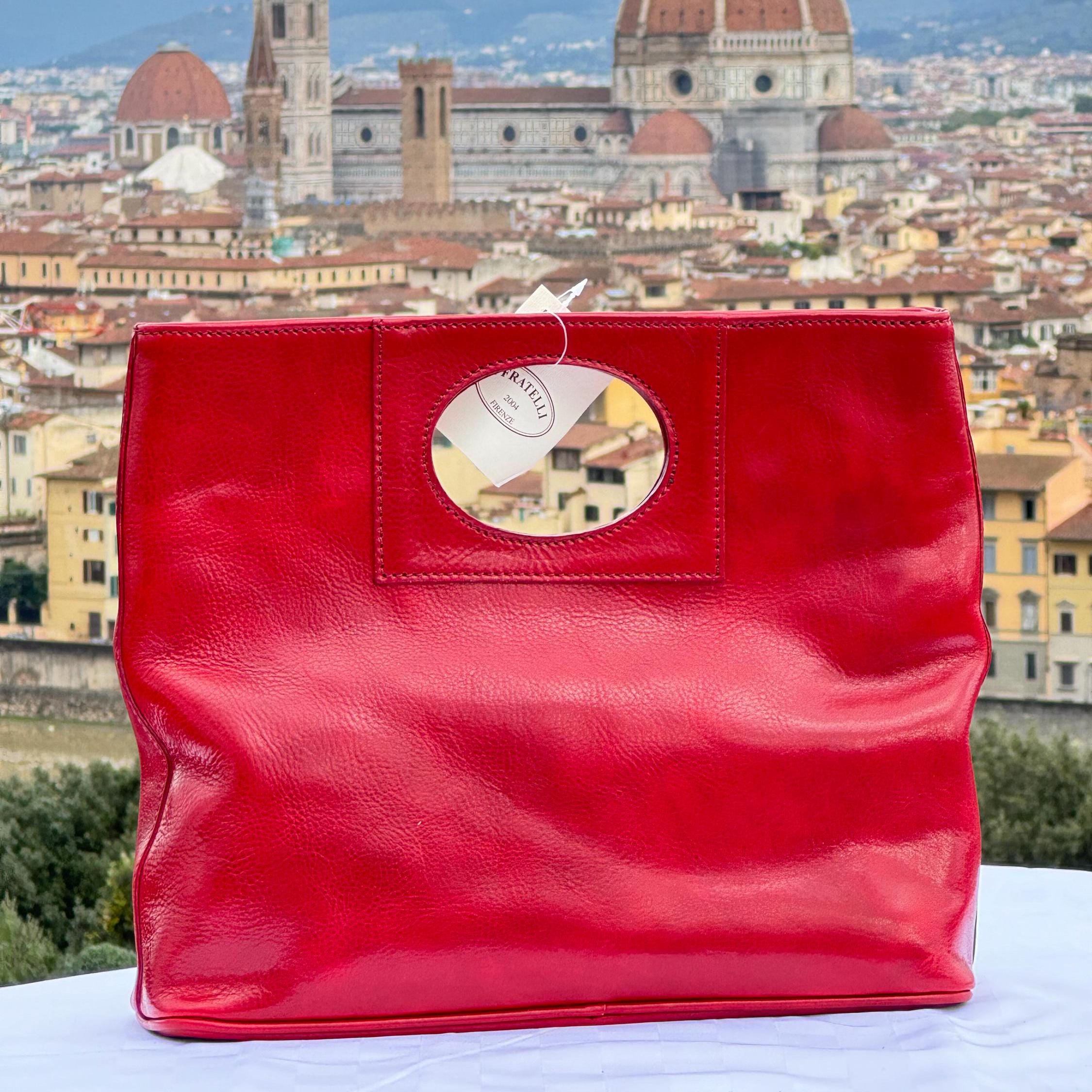 Italian Handmade Leather Bag for Women | Elegant Red Tote with Circular Handle | Made in Florence, Italy | Everyday Leather Bag