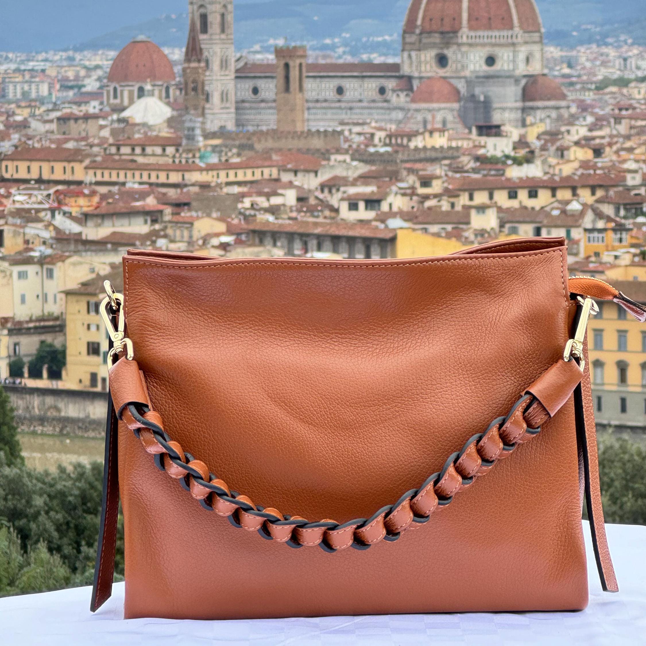 Italian Handmade Leather Bags for Women | Elegant Caramel Shoulder Bag | Tote Bag Made in Florence, Italy