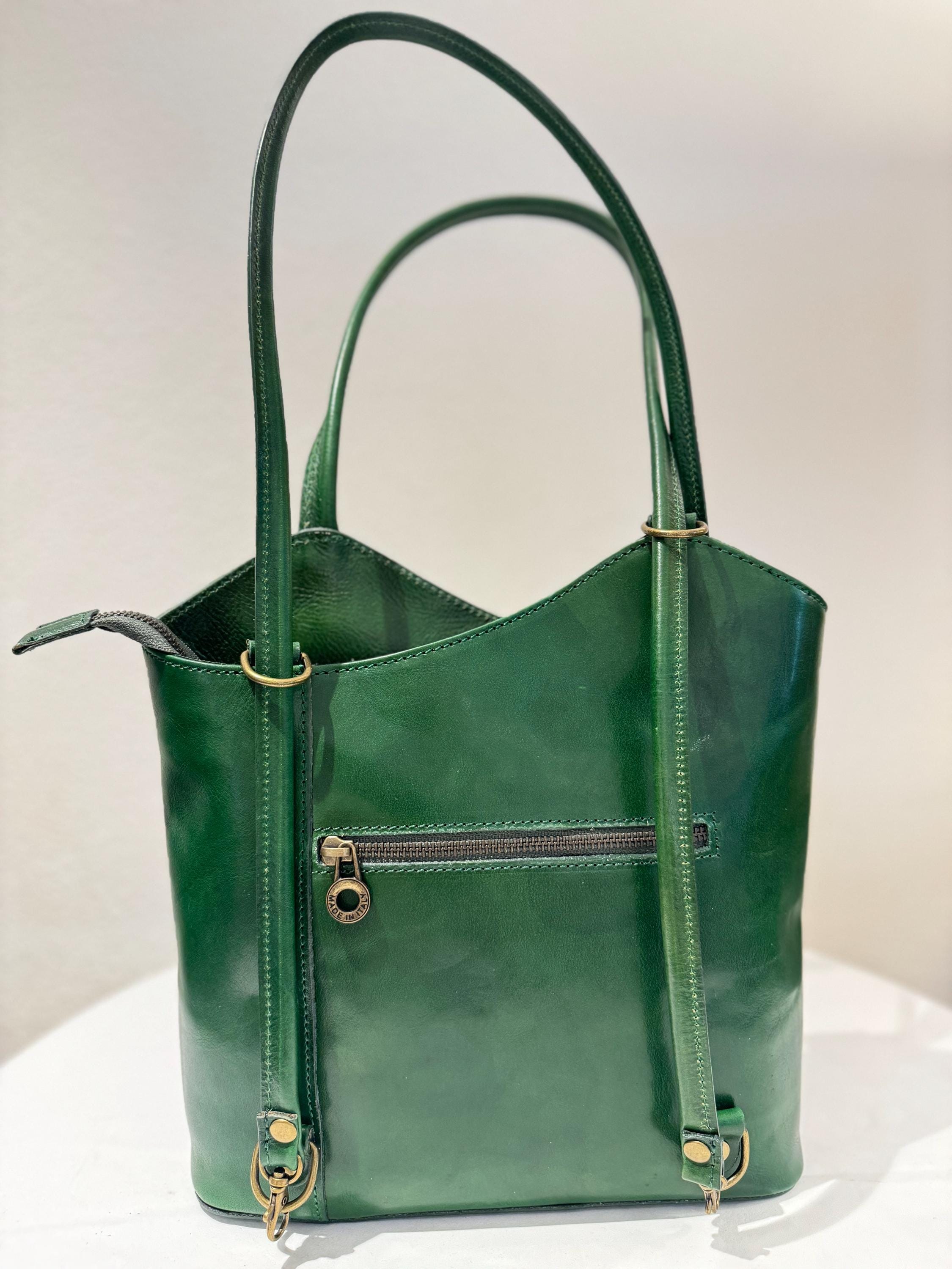 Italian Handmade Leather Bags For Women | Stylish Green Leather Tote From Florence, Made in Italy