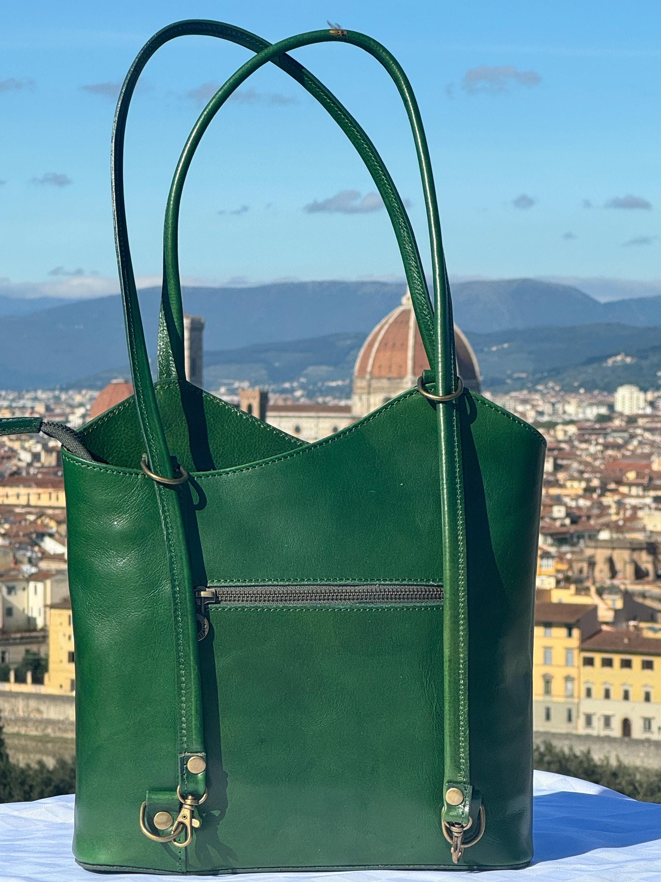 Italian Handmade Leather Bags For Women | Stylish Green Leather Tote From Florence, Made in Italy