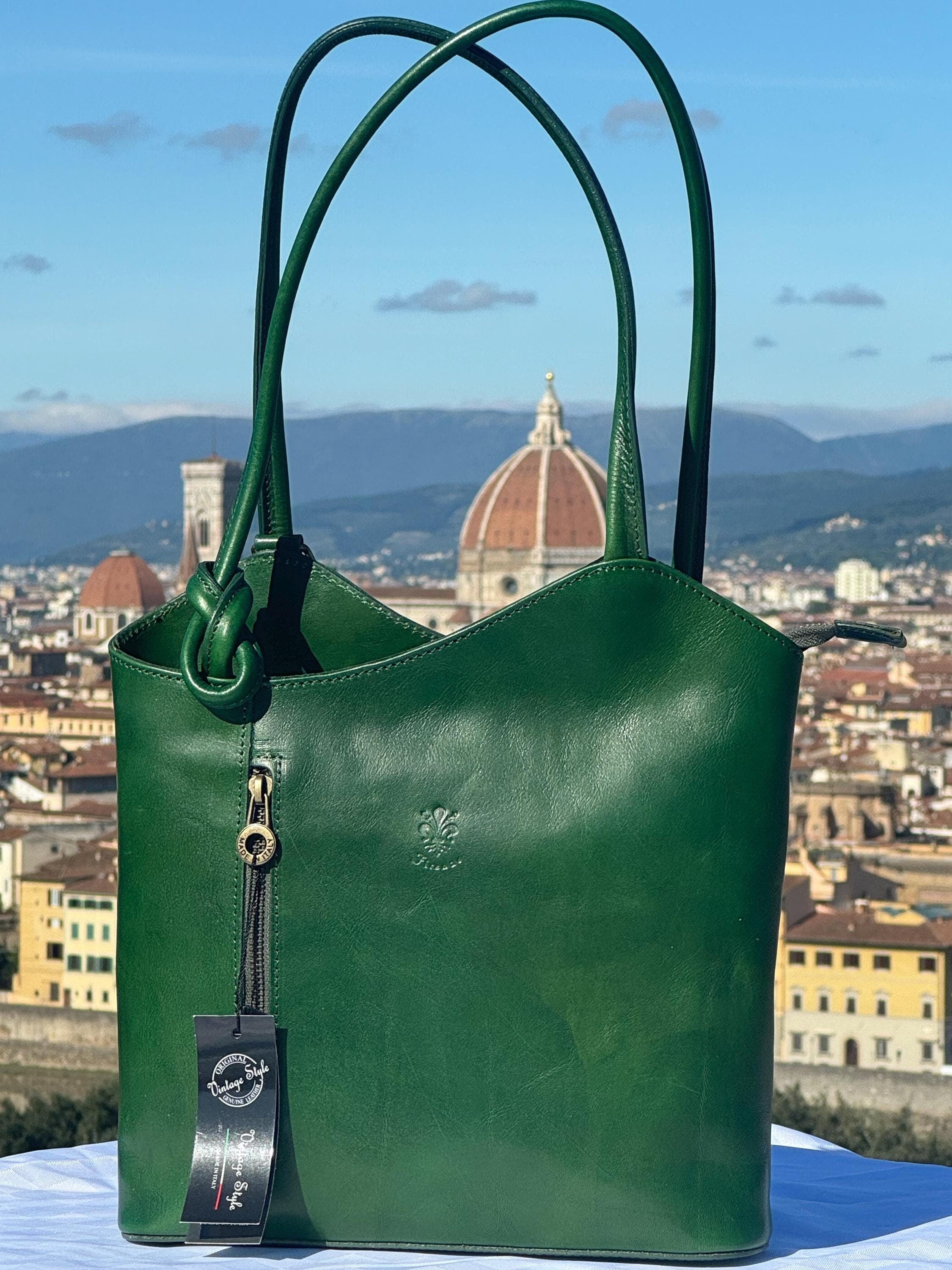 Italian Handmade Leather Bags For Women | Stylish Green Leather Tote From Florence, Made in Italy