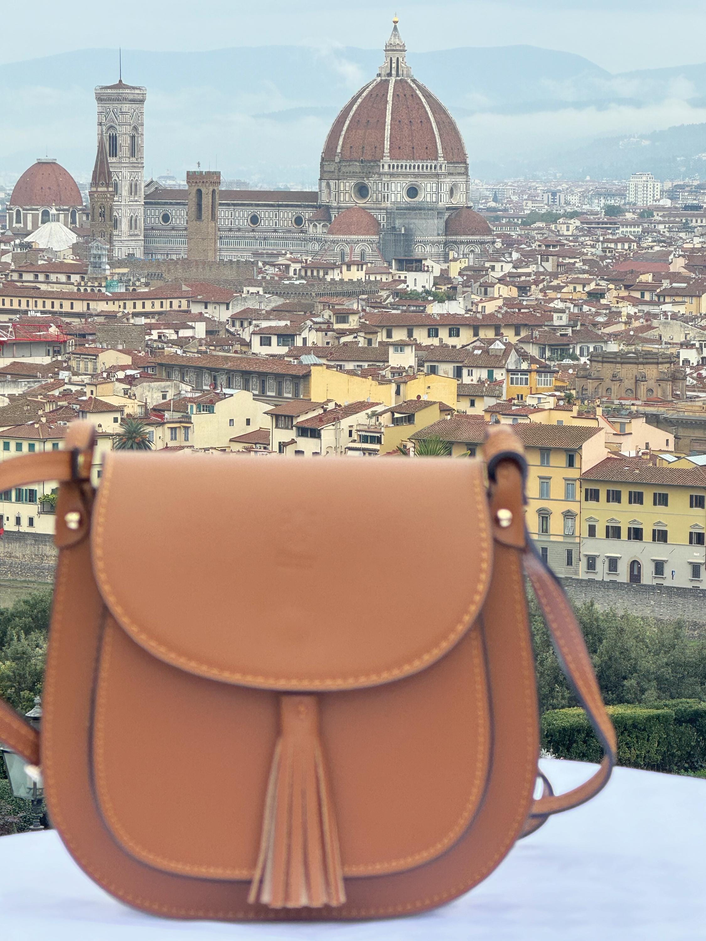 Italian Handmade Leather Bags for Women | Stylish Camel Crossbody Bag from Florence, Made in Italy