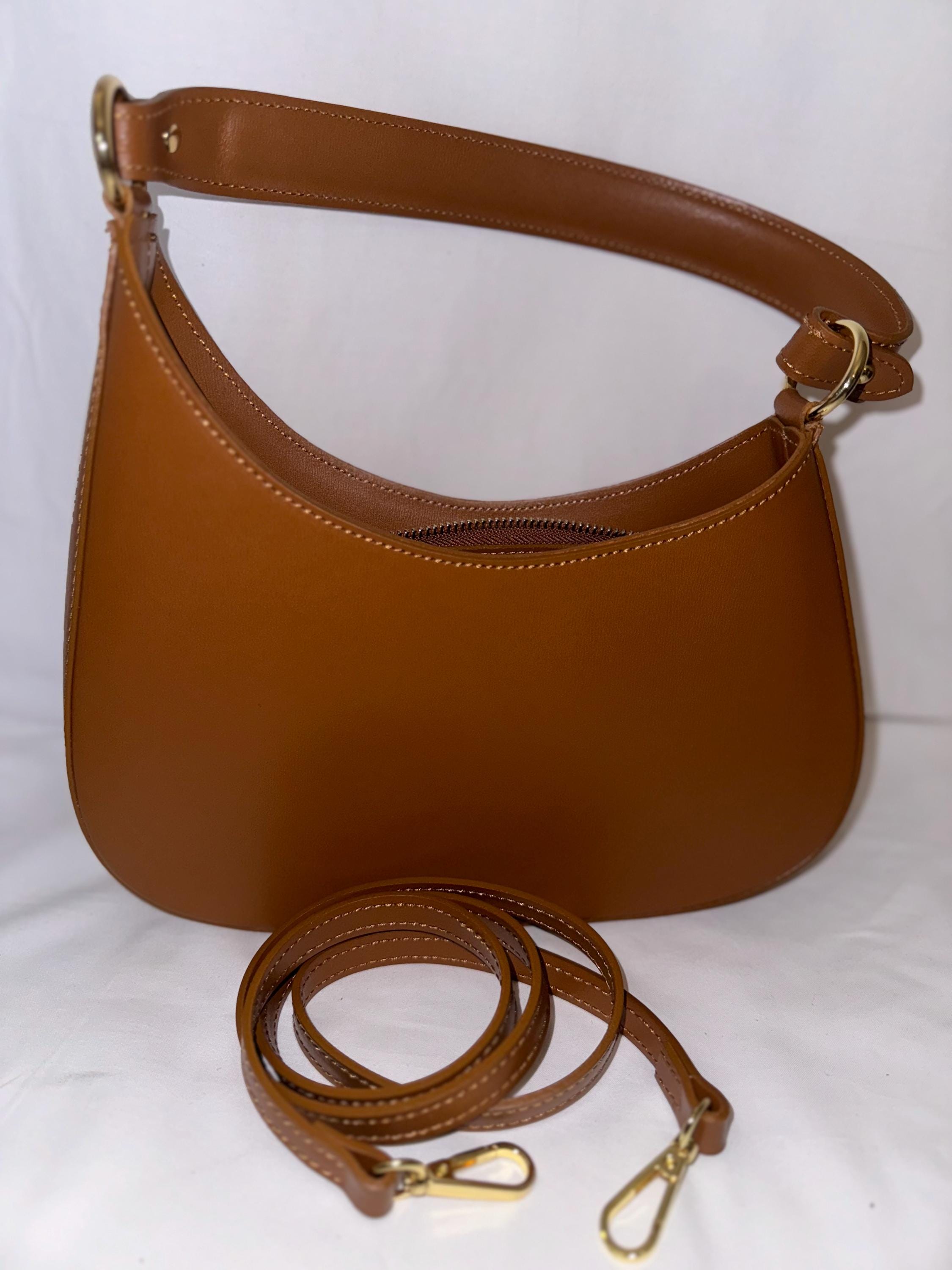 Italian Handmade Leather Bags For Women | Elegant Crescent Shoulder Bag From Florence | Brown, Red, White | Made in Italy