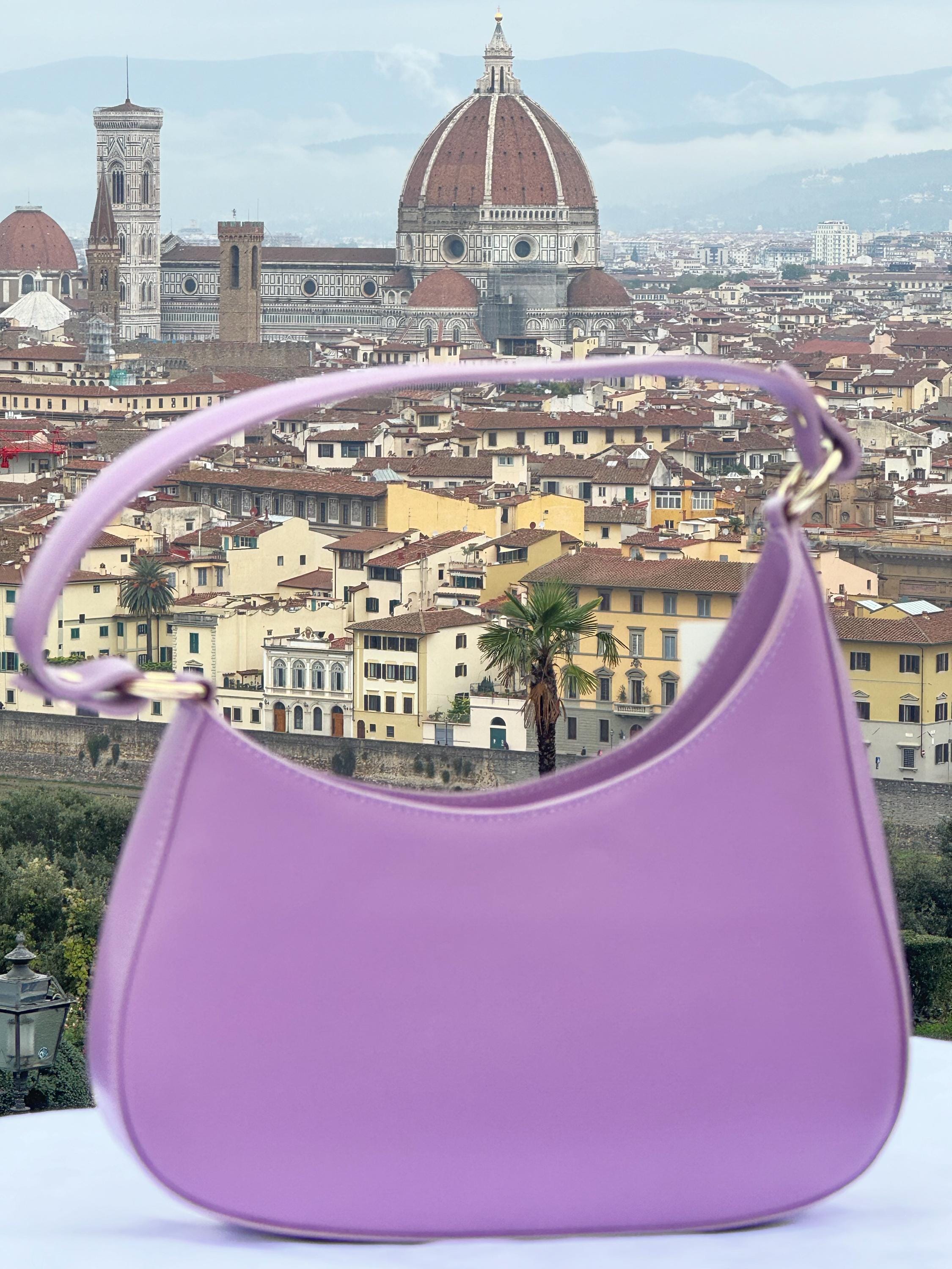 Italian Handmade Leather Bags For Women | Elegant Crescent Shoulder Bag From Florence | Purple Bag | Made in Italy