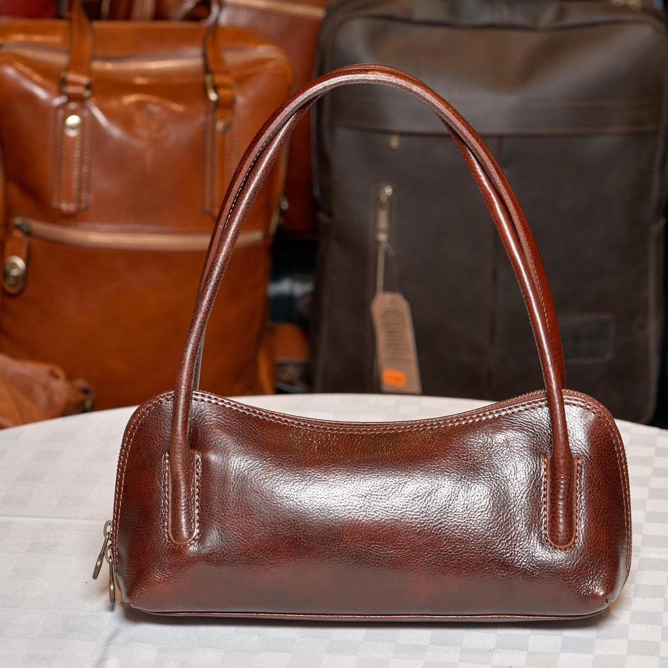 Vintage Italian Handmade Leather Bag for Women | Elegant Brown Shoulder Bag | From Florence, Made in Italy