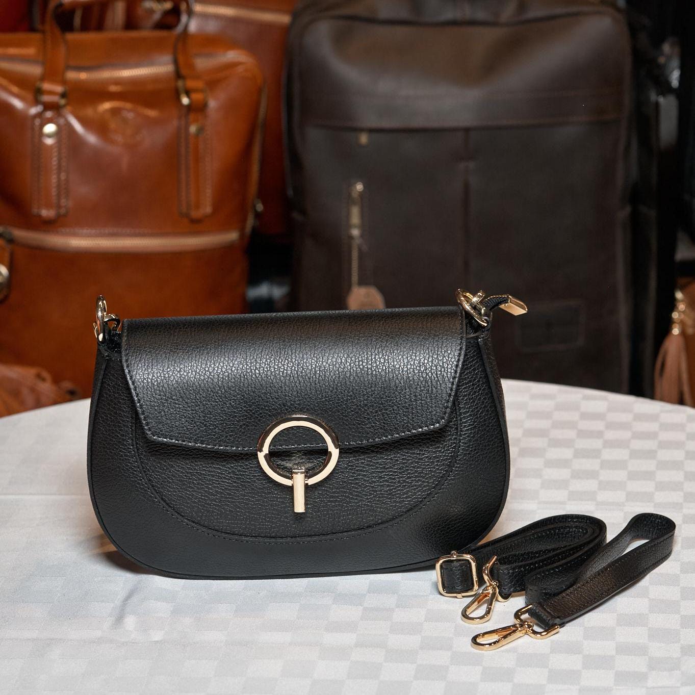 Elegant Black Leather Crossbody Bag for Women | Italian Handmade Leather Bag | From Florence, Made in Italy